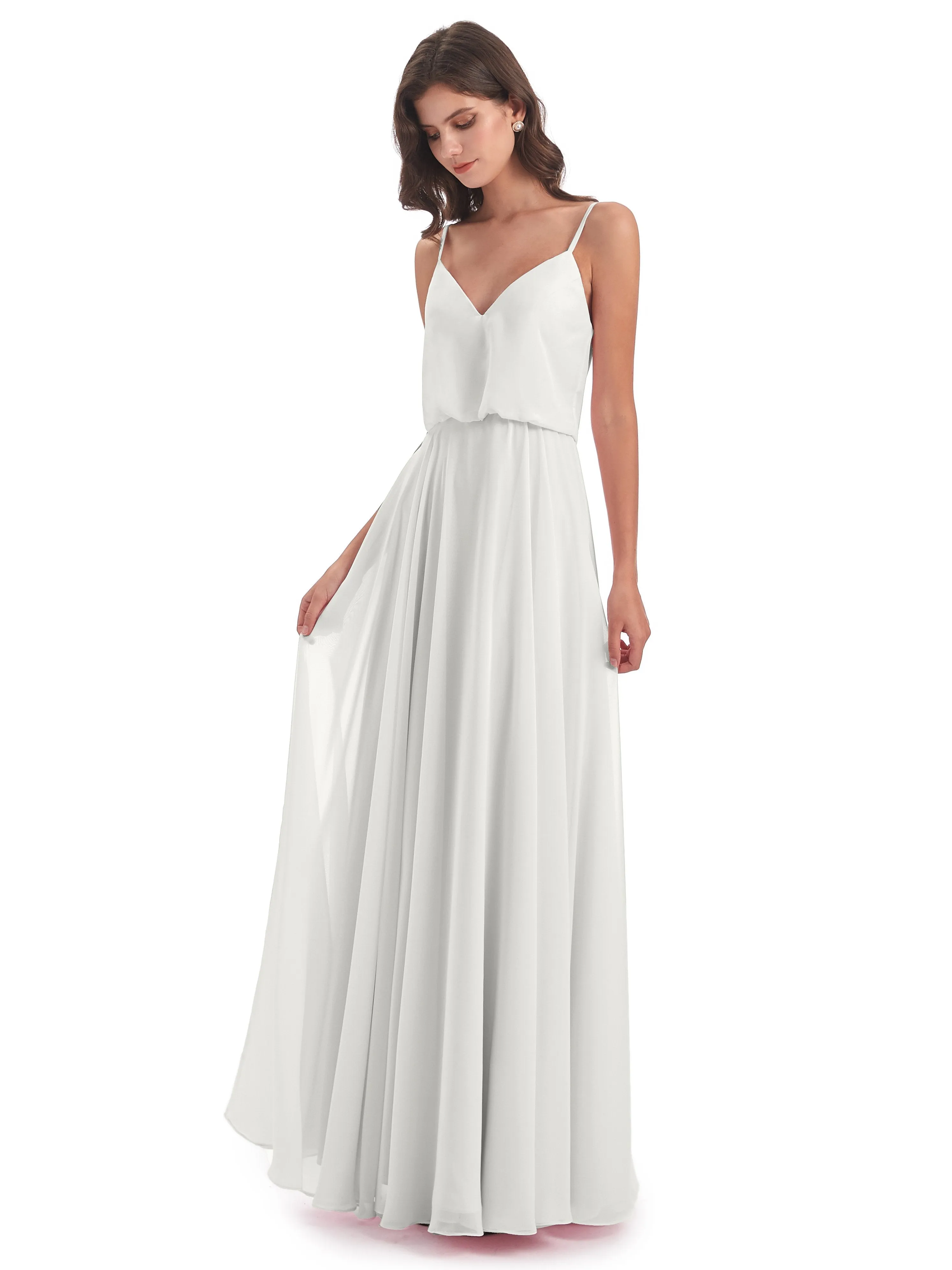 Nancy Casual Spaghetti Straps Long Chiffon Bridesmaid Dresses