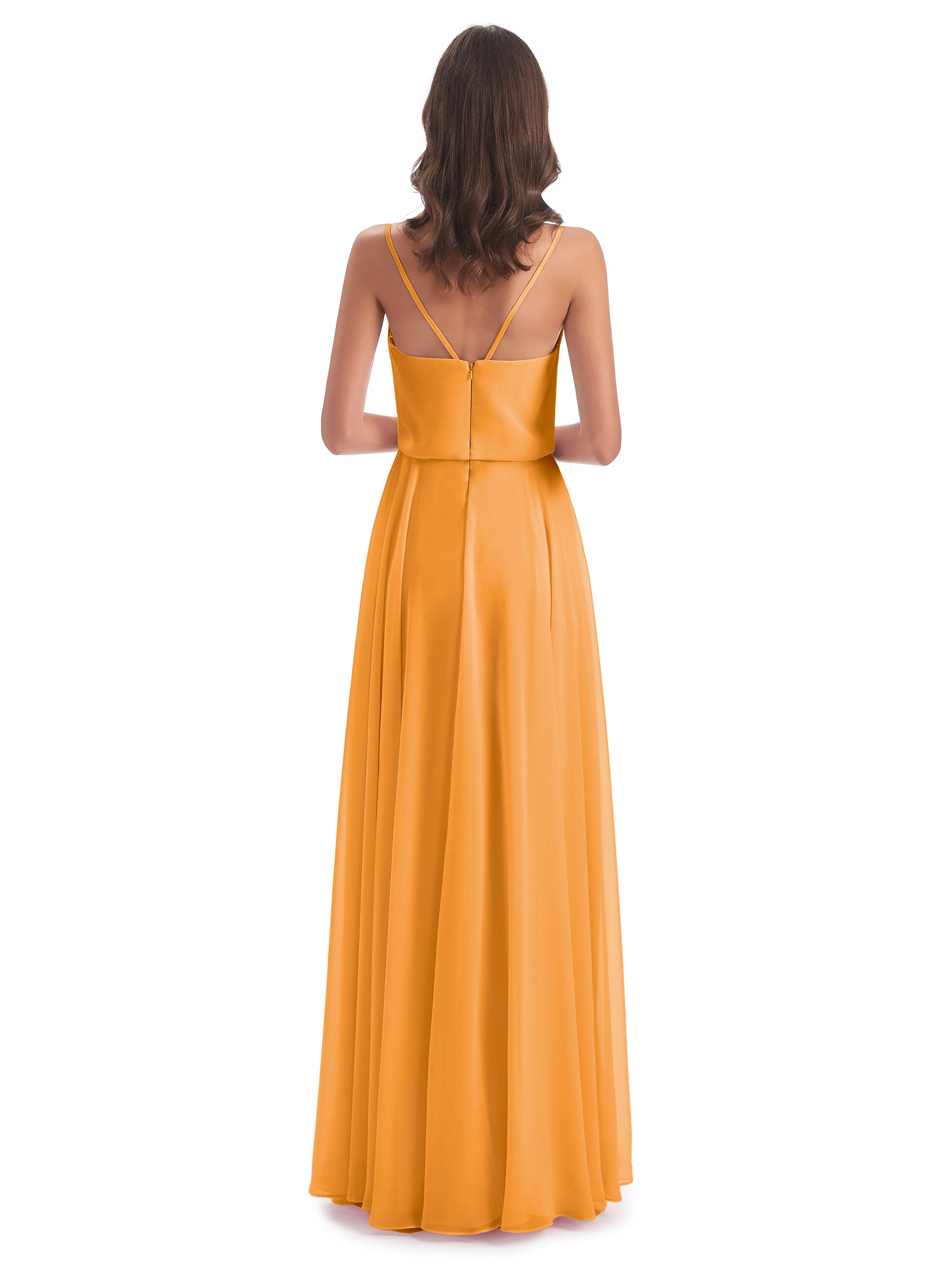 Nancy Casual Spaghetti Straps Long Chiffon Bridesmaid Dresses