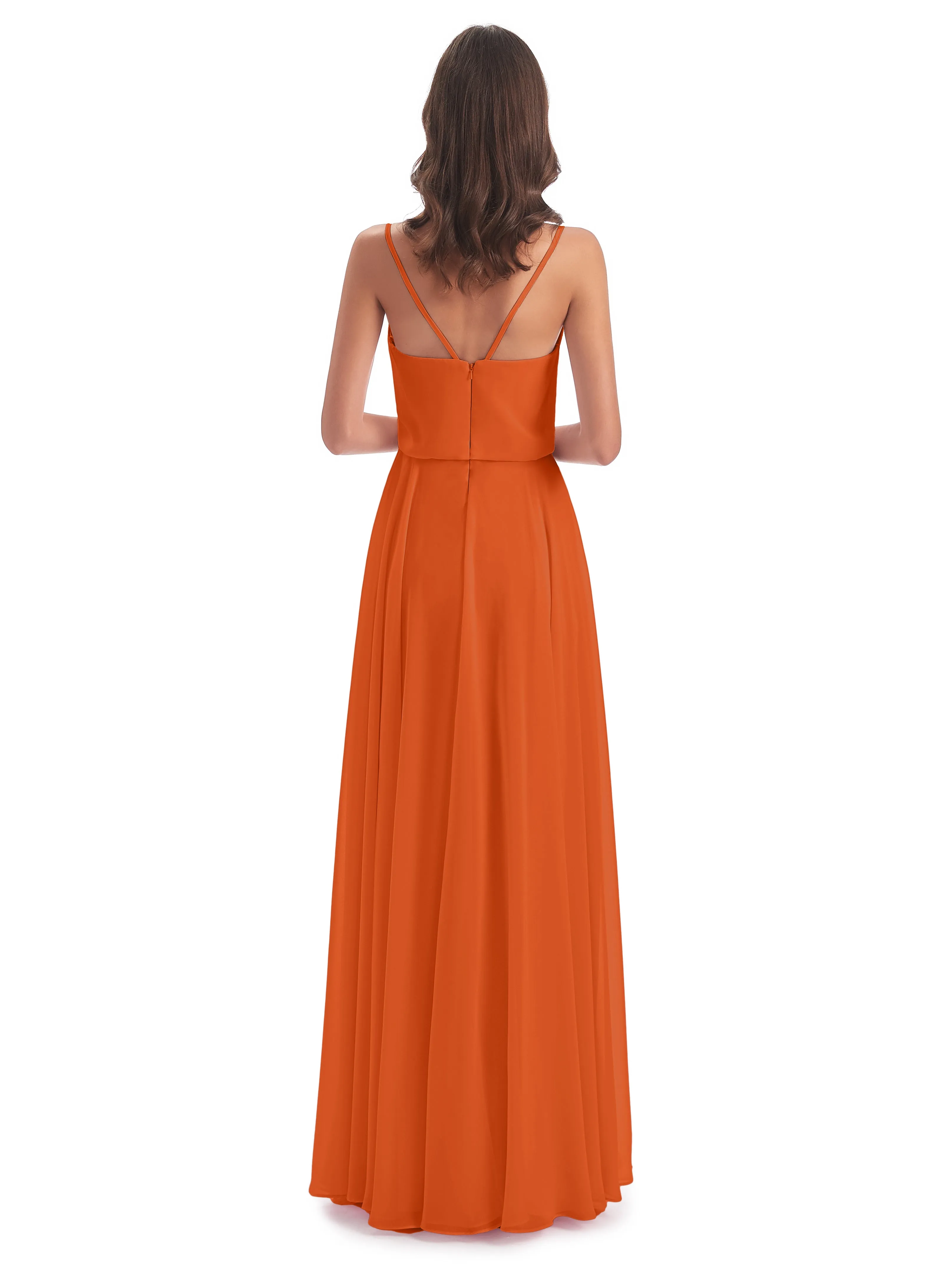 Nancy Casual Spaghetti Straps Long Chiffon Bridesmaid Dresses