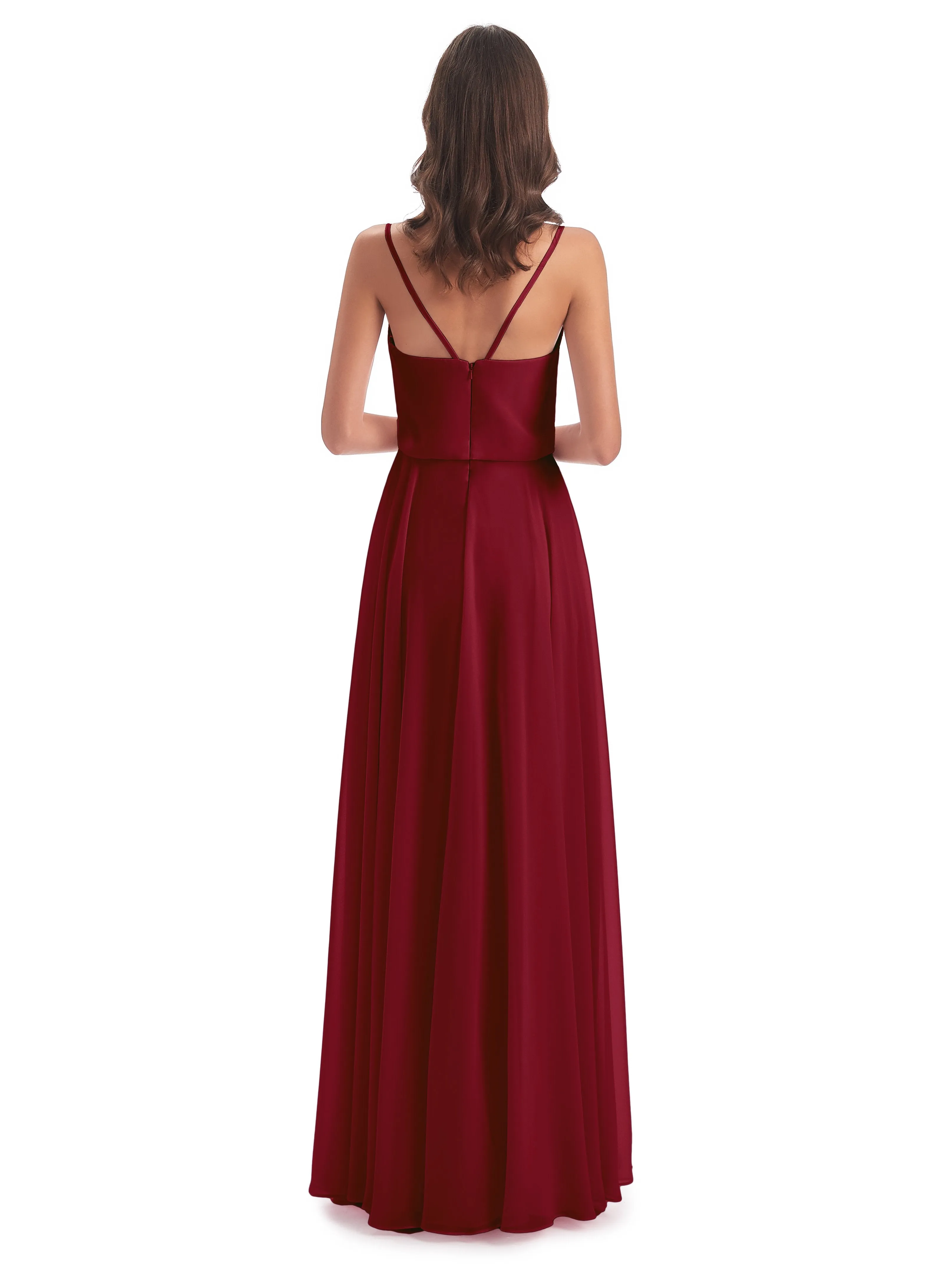 Nancy Casual Spaghetti Straps Long Chiffon Bridesmaid Dresses