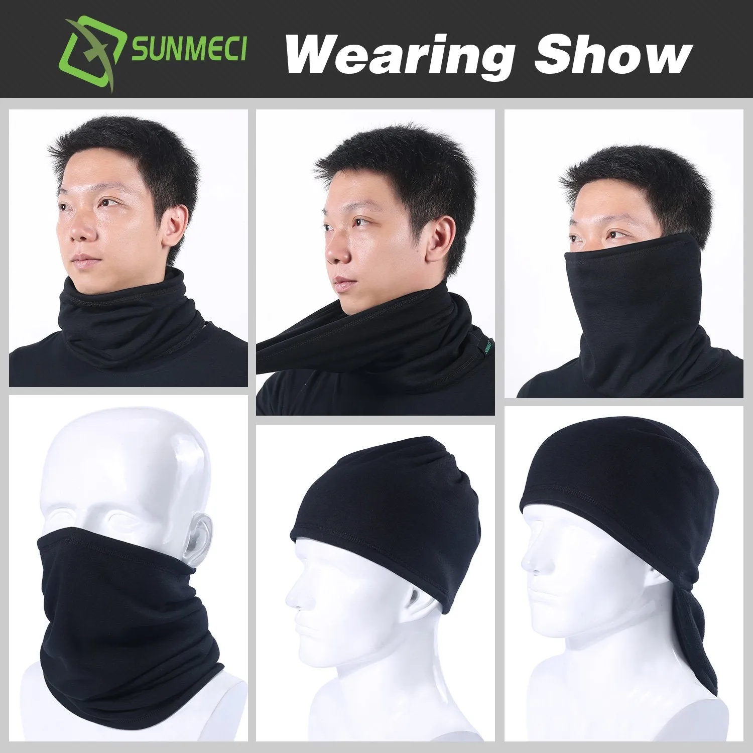 Neck Gaiter Warmer Windproof Mask Fleece - Free UV Face Mask Black