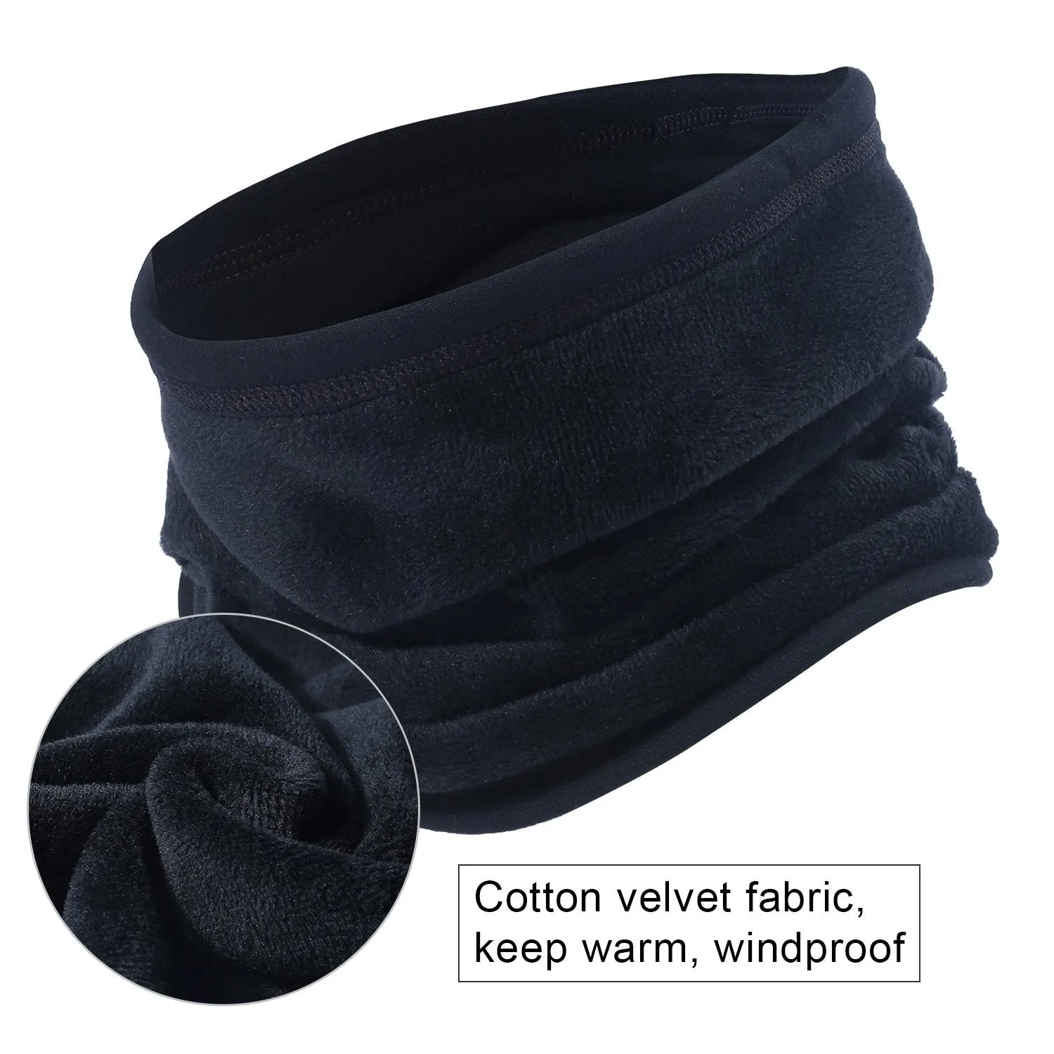 Neck Gaiter Warmer Windproof Mask Fleece - Free UV Face Mask Black