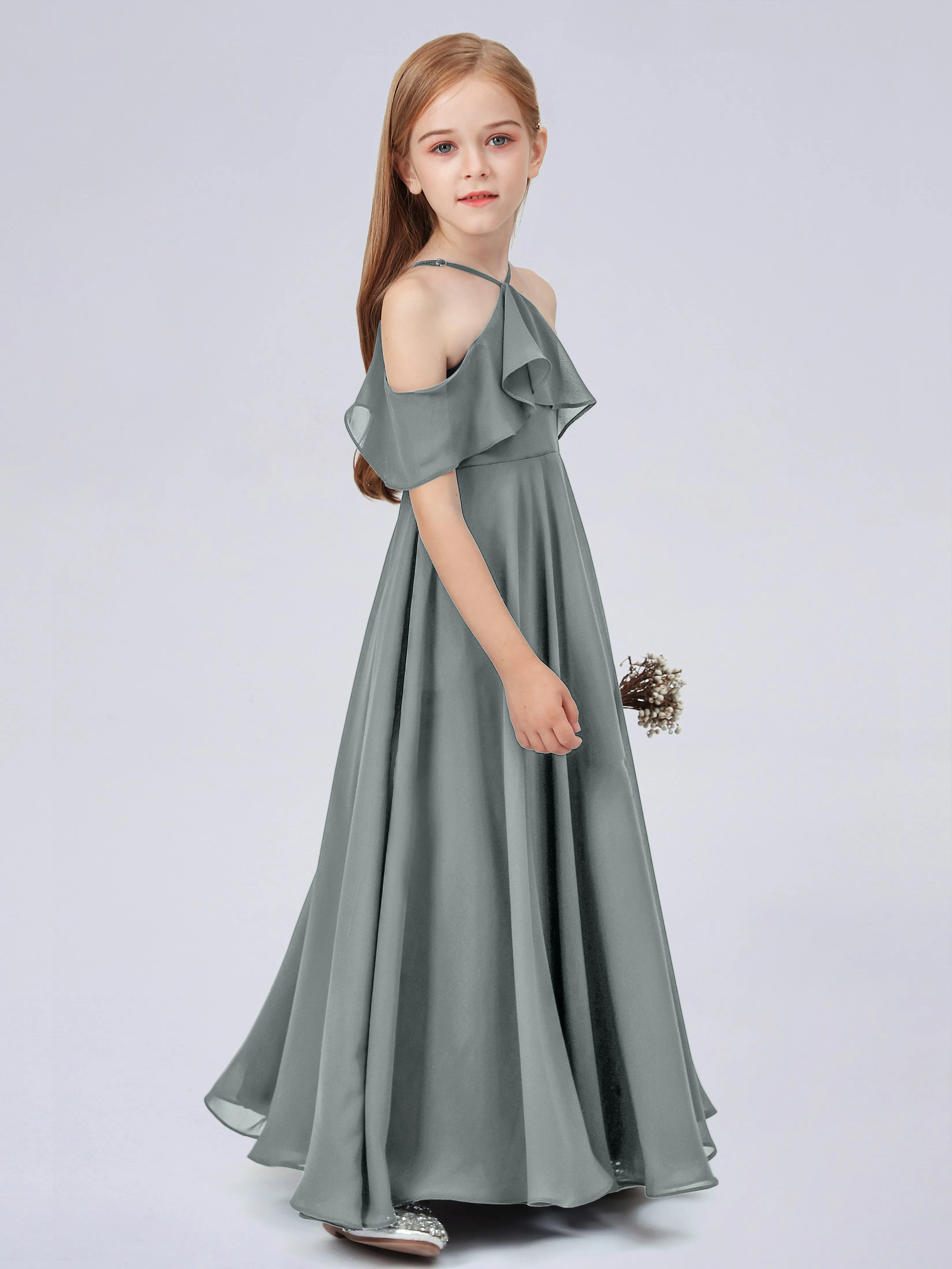 Off Shoulder Chiffon Junior Bridesmaid Dress