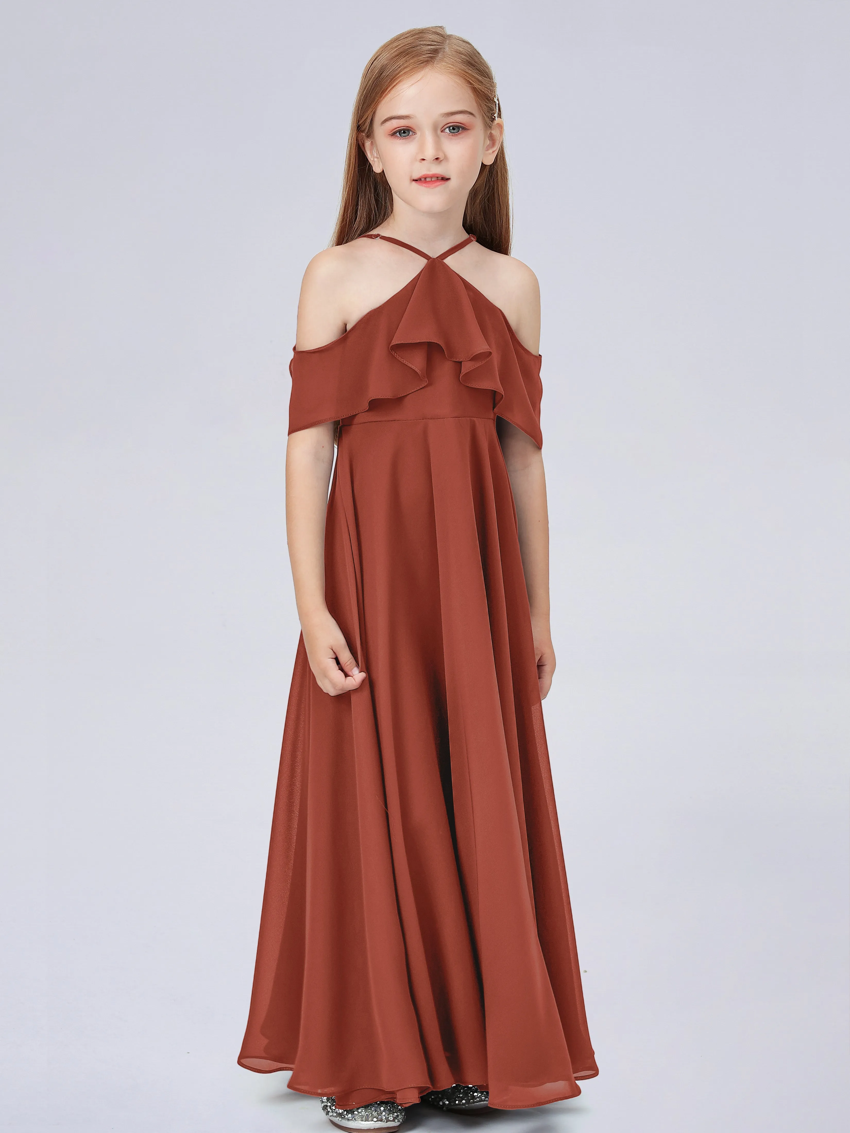 Off Shoulder Chiffon Junior Bridesmaid Dress