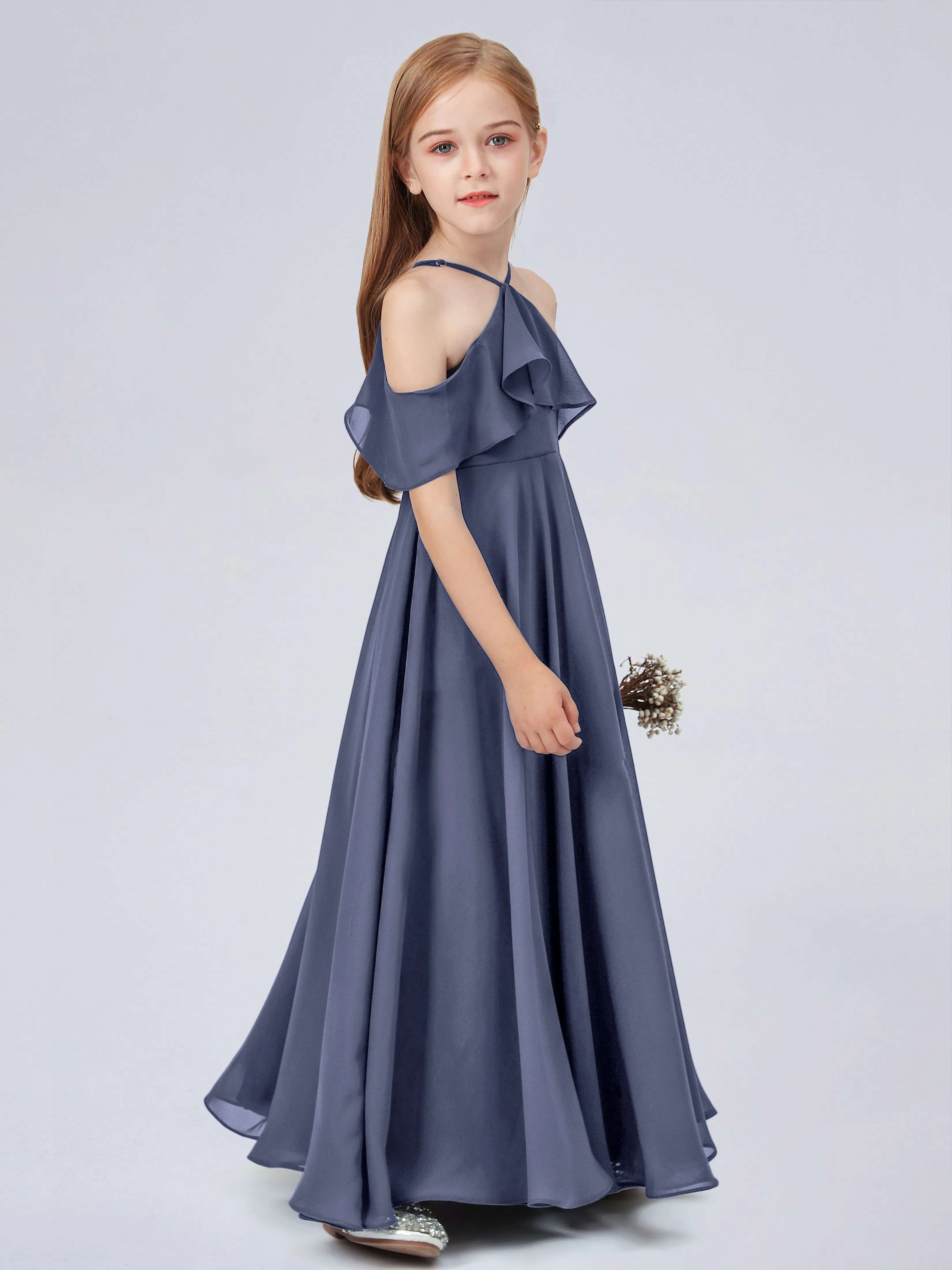 Off Shoulder Chiffon Junior Bridesmaid Dress