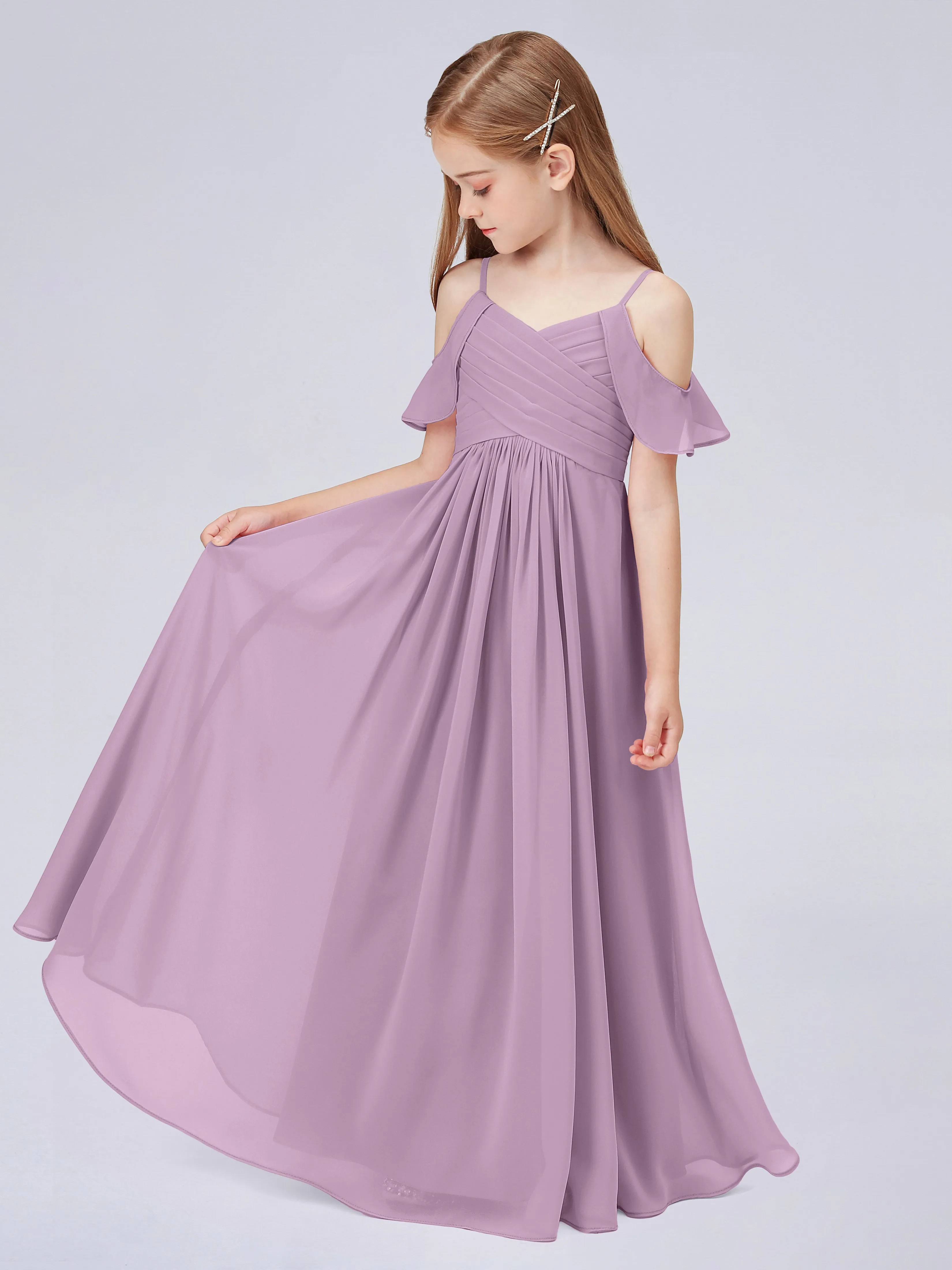 Off Shoulder Chiffon Junior Bridesmaid Dress