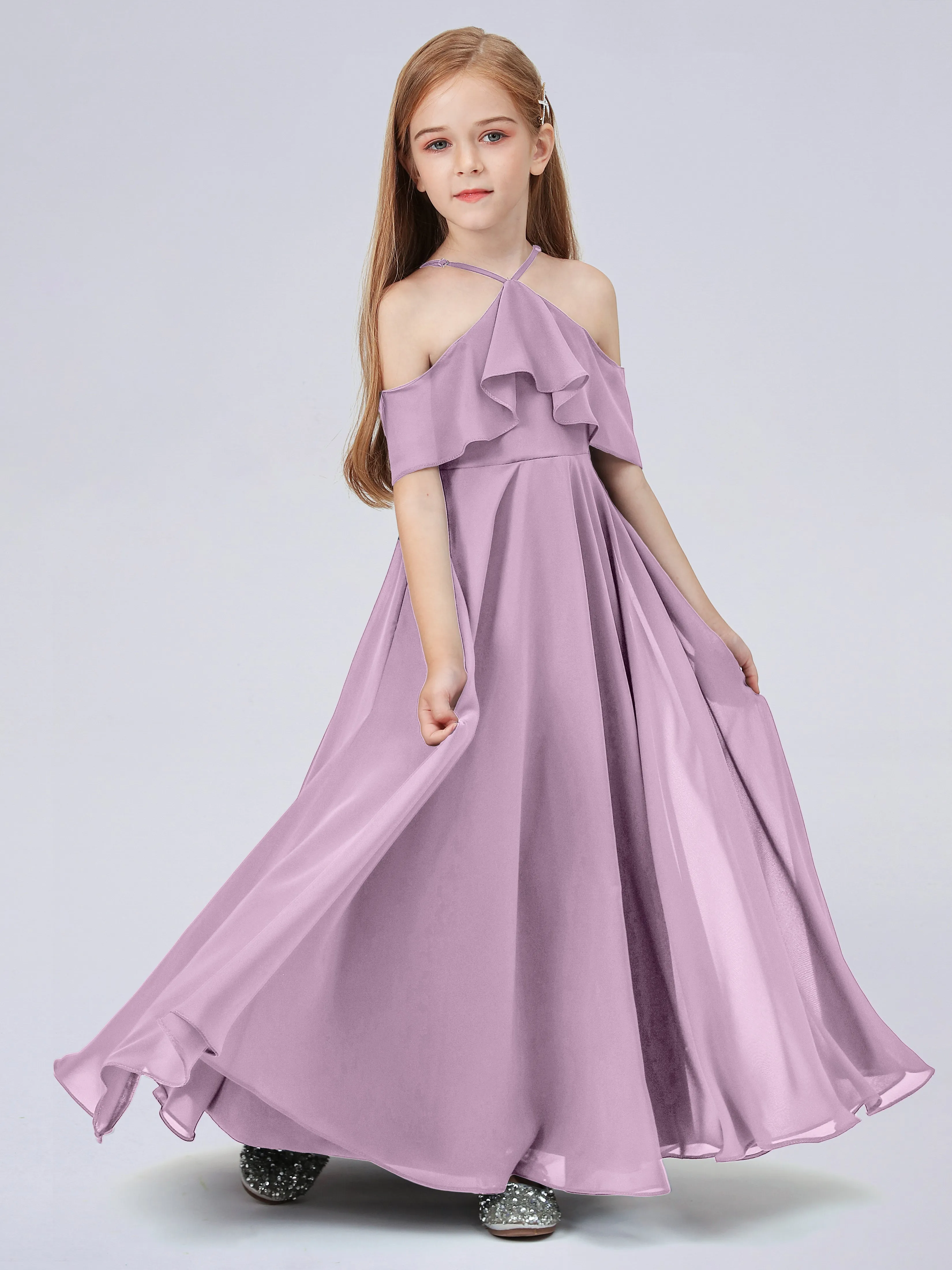 Off Shoulder Chiffon Junior Bridesmaid Dress