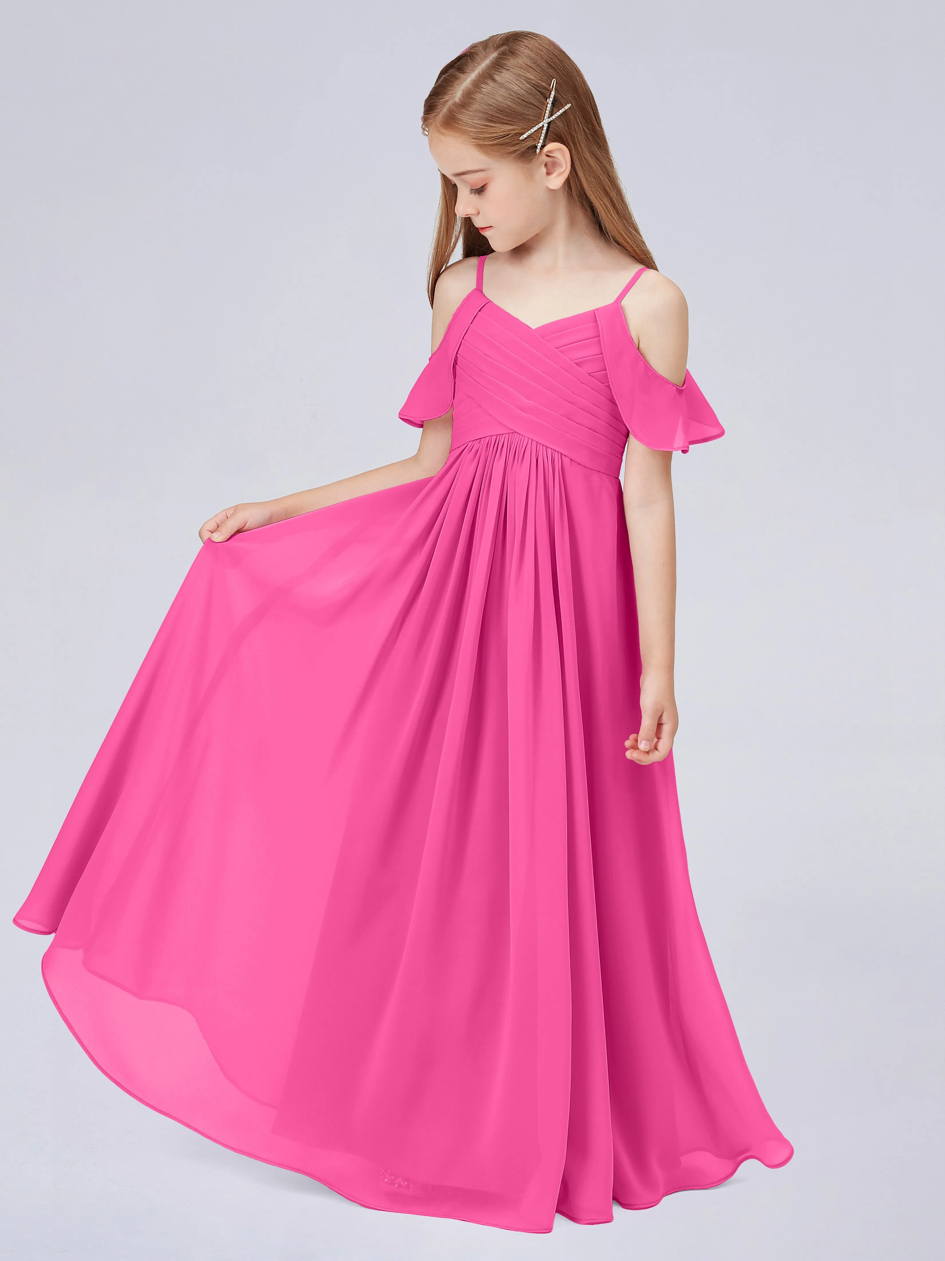 Off Shoulder Chiffon Junior Bridesmaid Dress