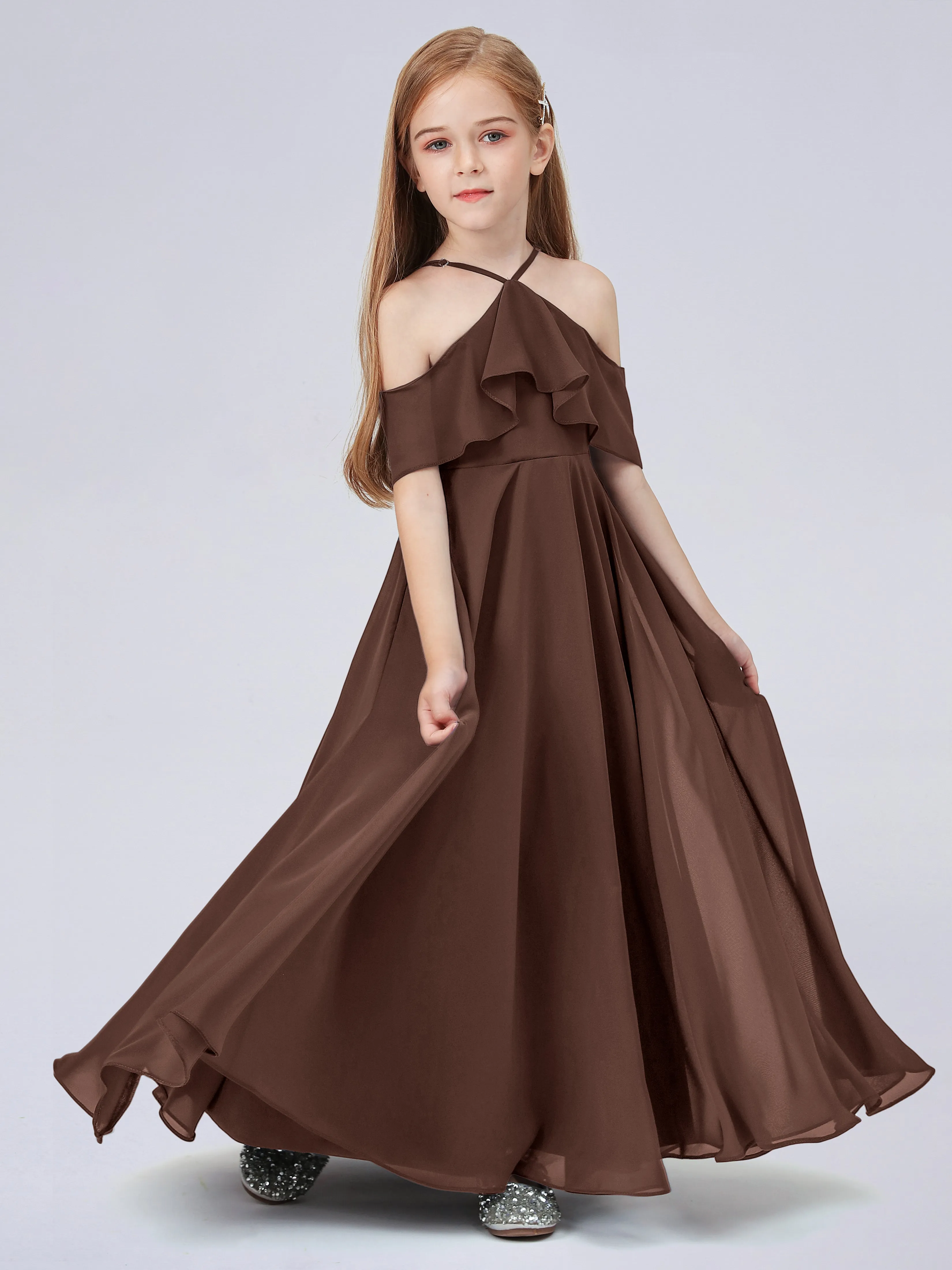 Off Shoulder Chiffon Junior Bridesmaid Dress