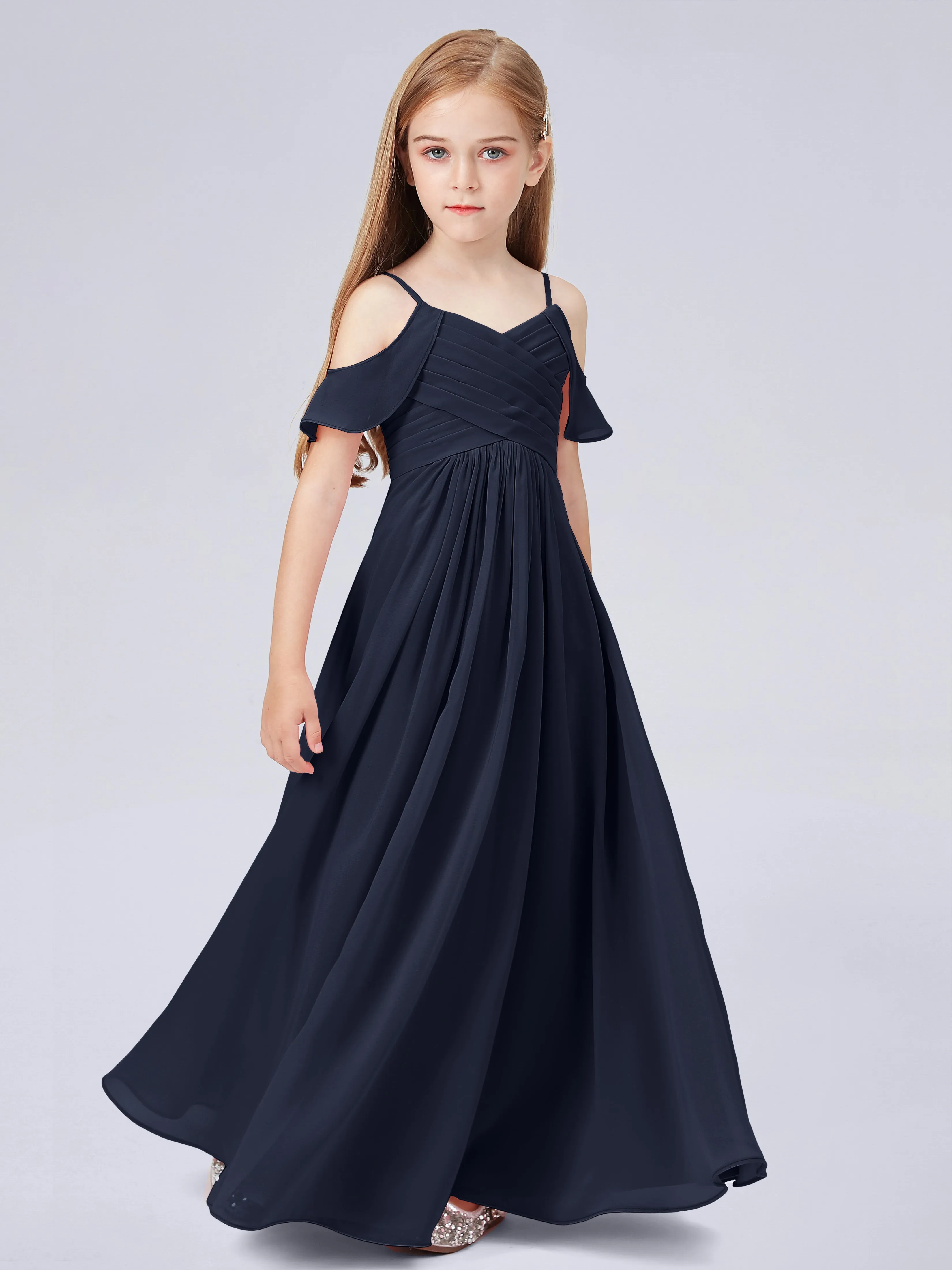 Off Shoulder Chiffon Junior Bridesmaid Dress