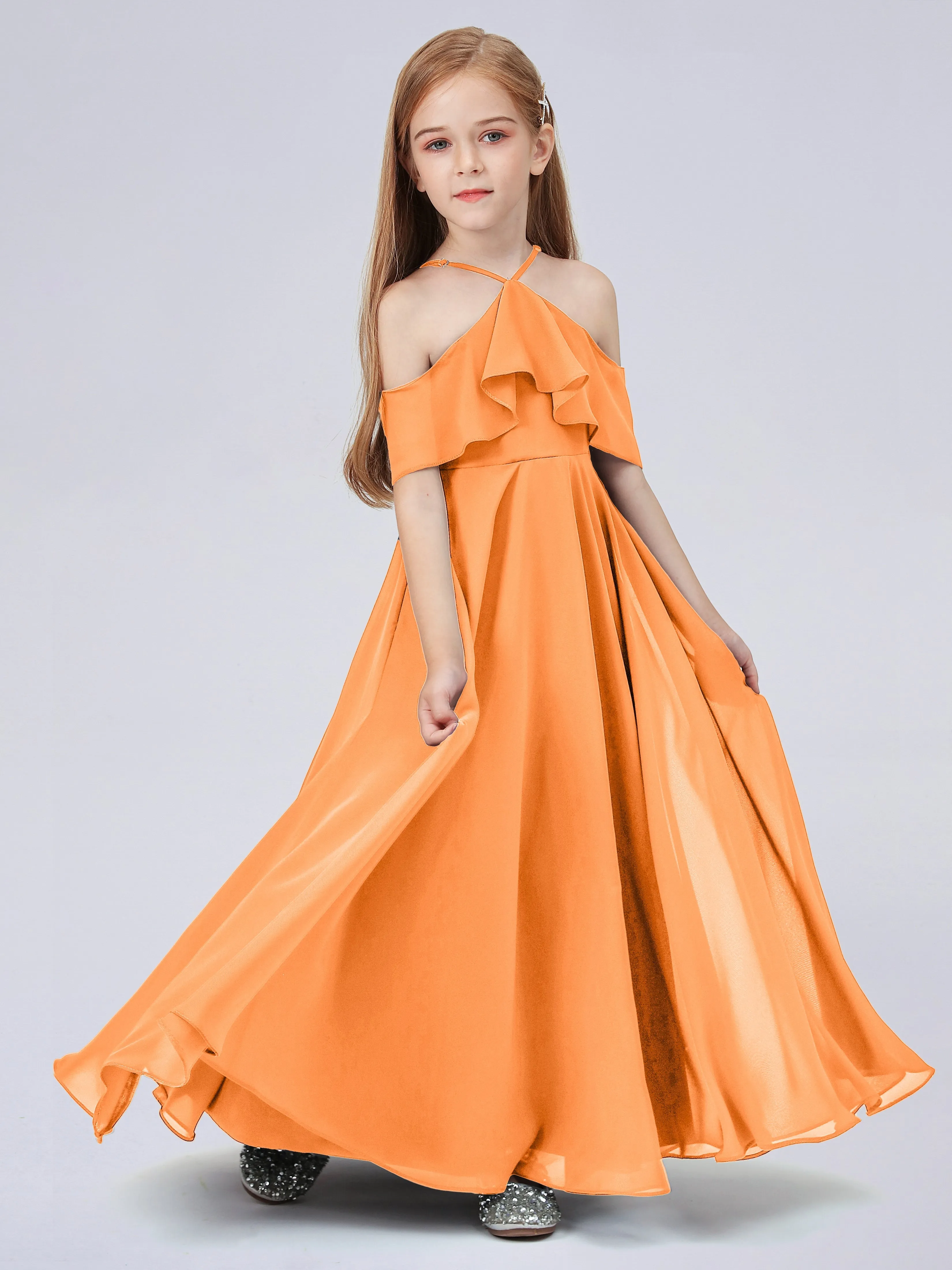 Off Shoulder Chiffon Junior Bridesmaid Dress