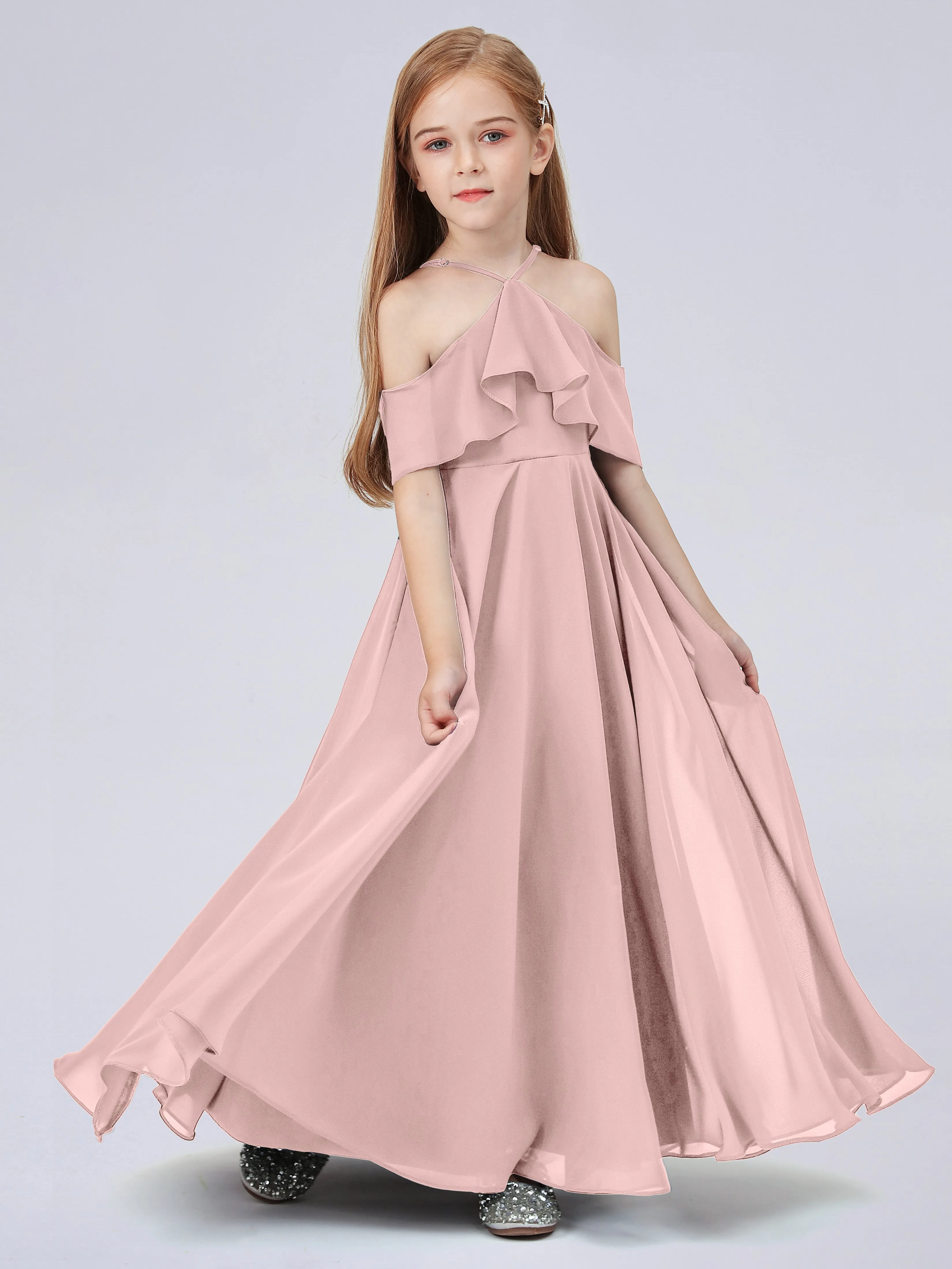 Off Shoulder Chiffon Junior Bridesmaid Dress