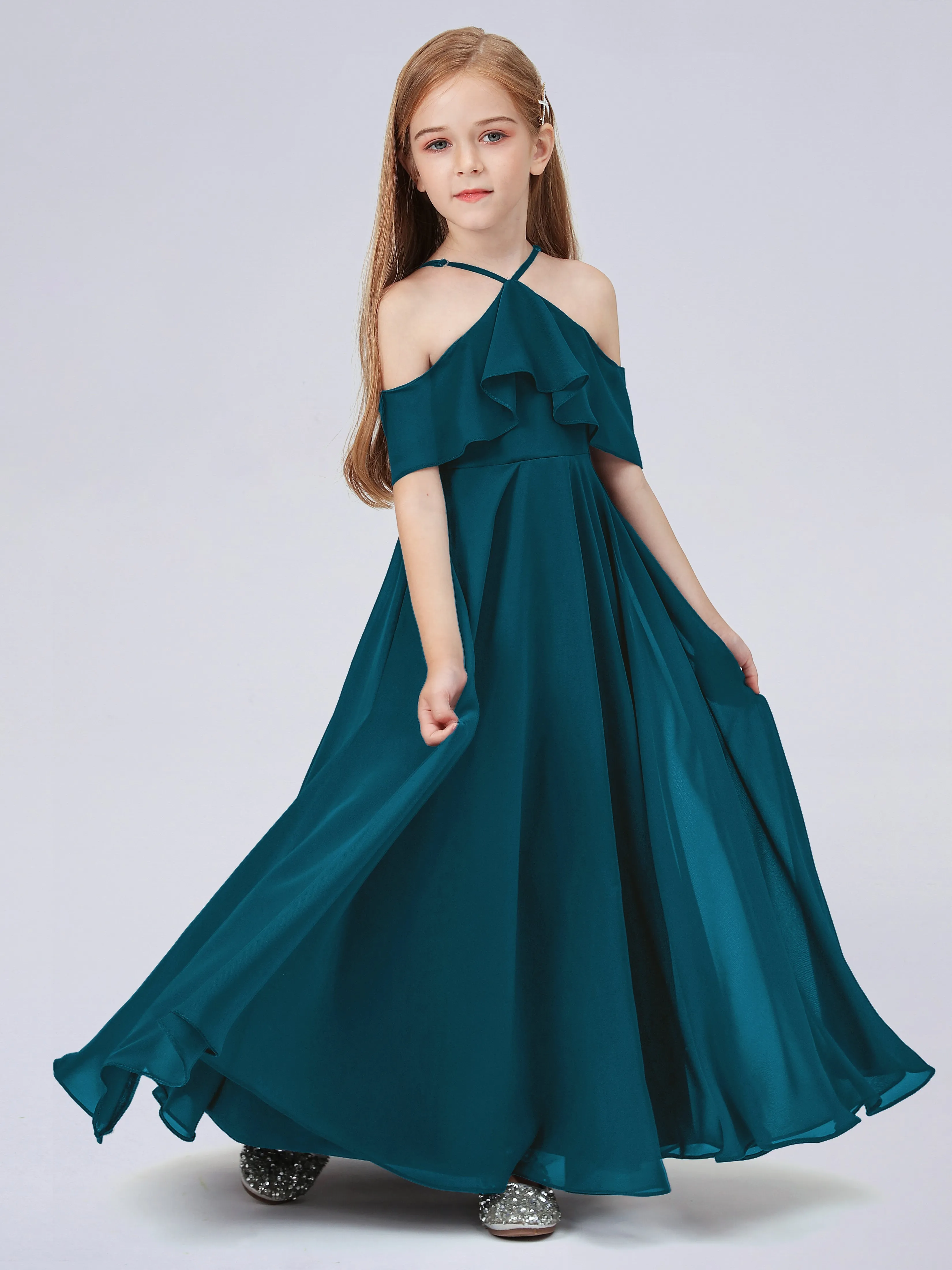 Off Shoulder Chiffon Junior Bridesmaid Dress