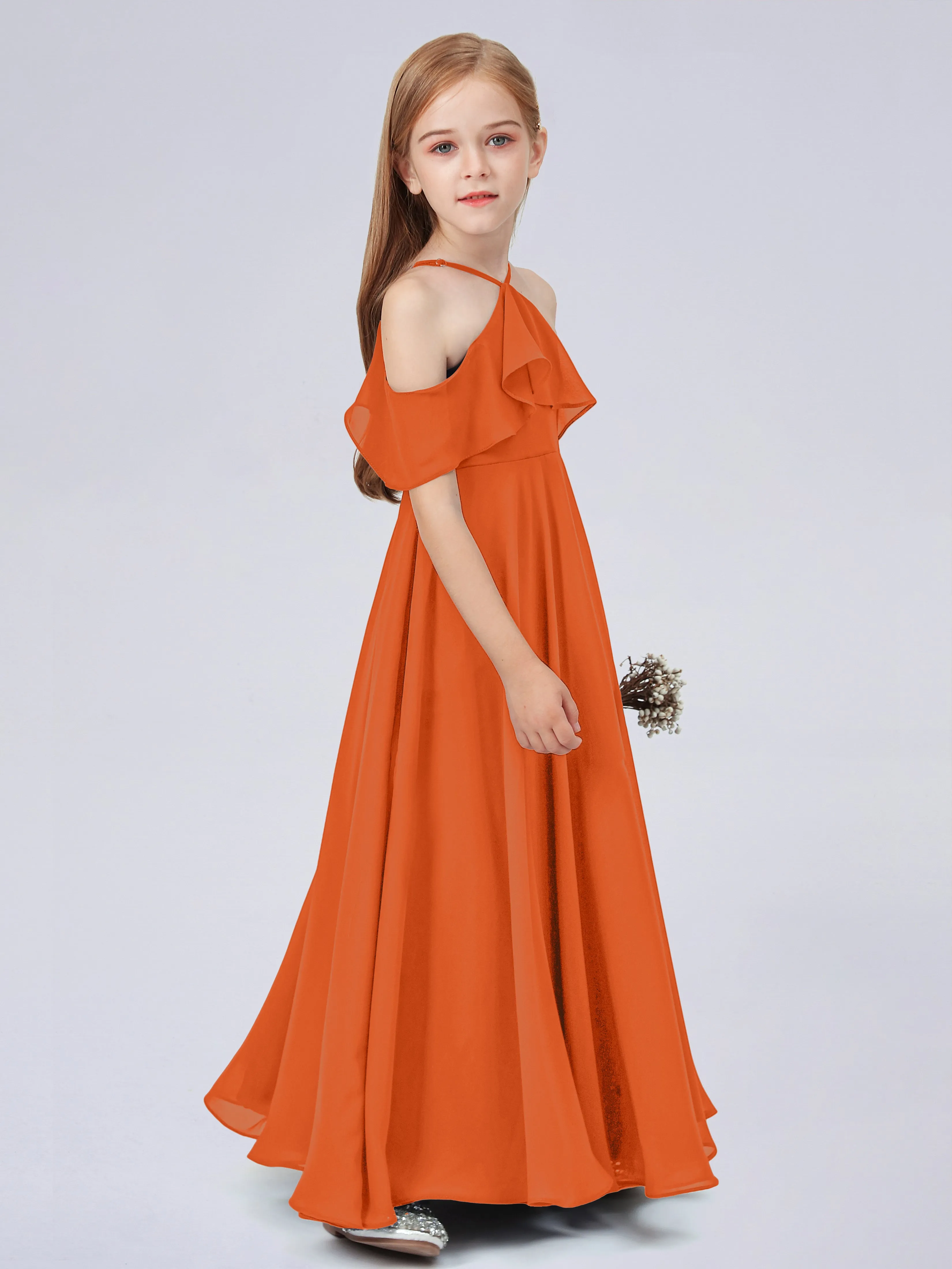 Off Shoulder Chiffon Junior Bridesmaid Dress