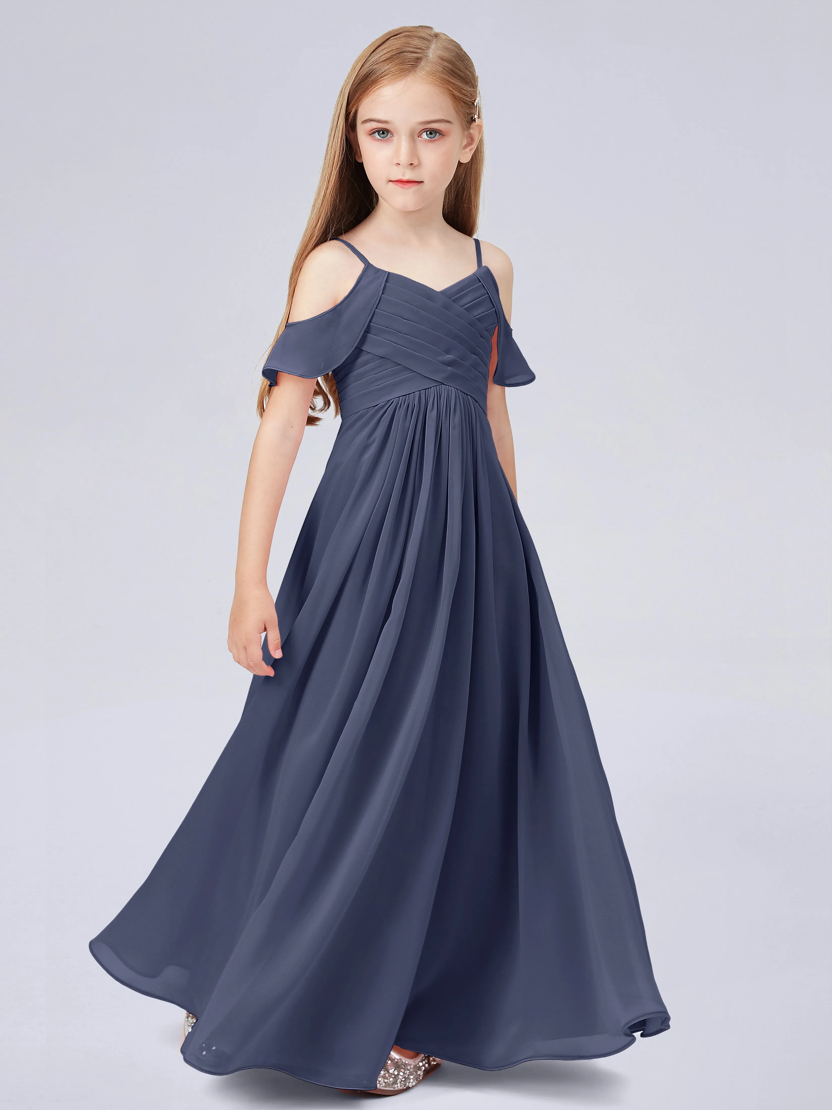 Off Shoulder Chiffon Junior Bridesmaid Dress