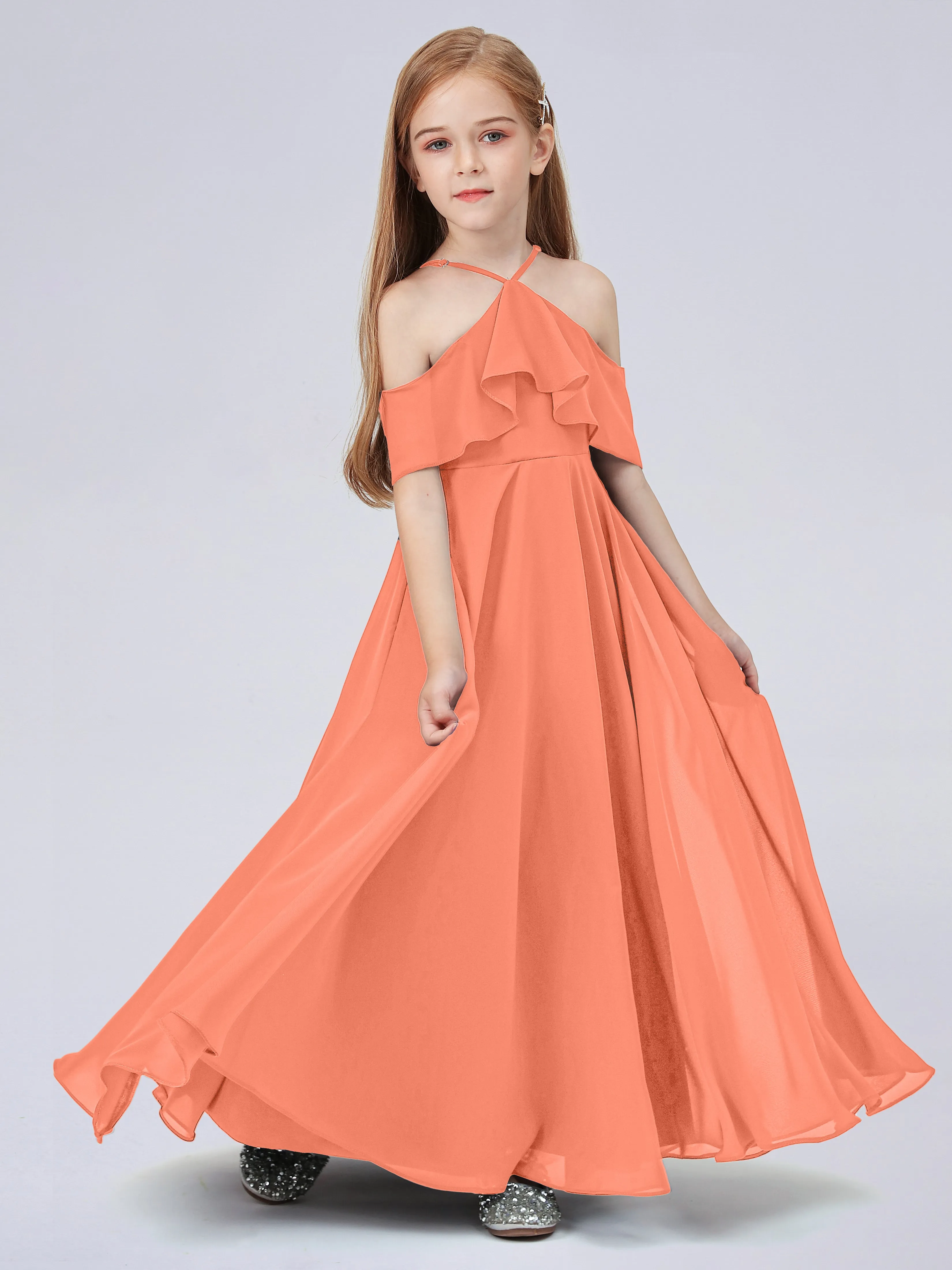 Off Shoulder Chiffon Junior Bridesmaid Dress