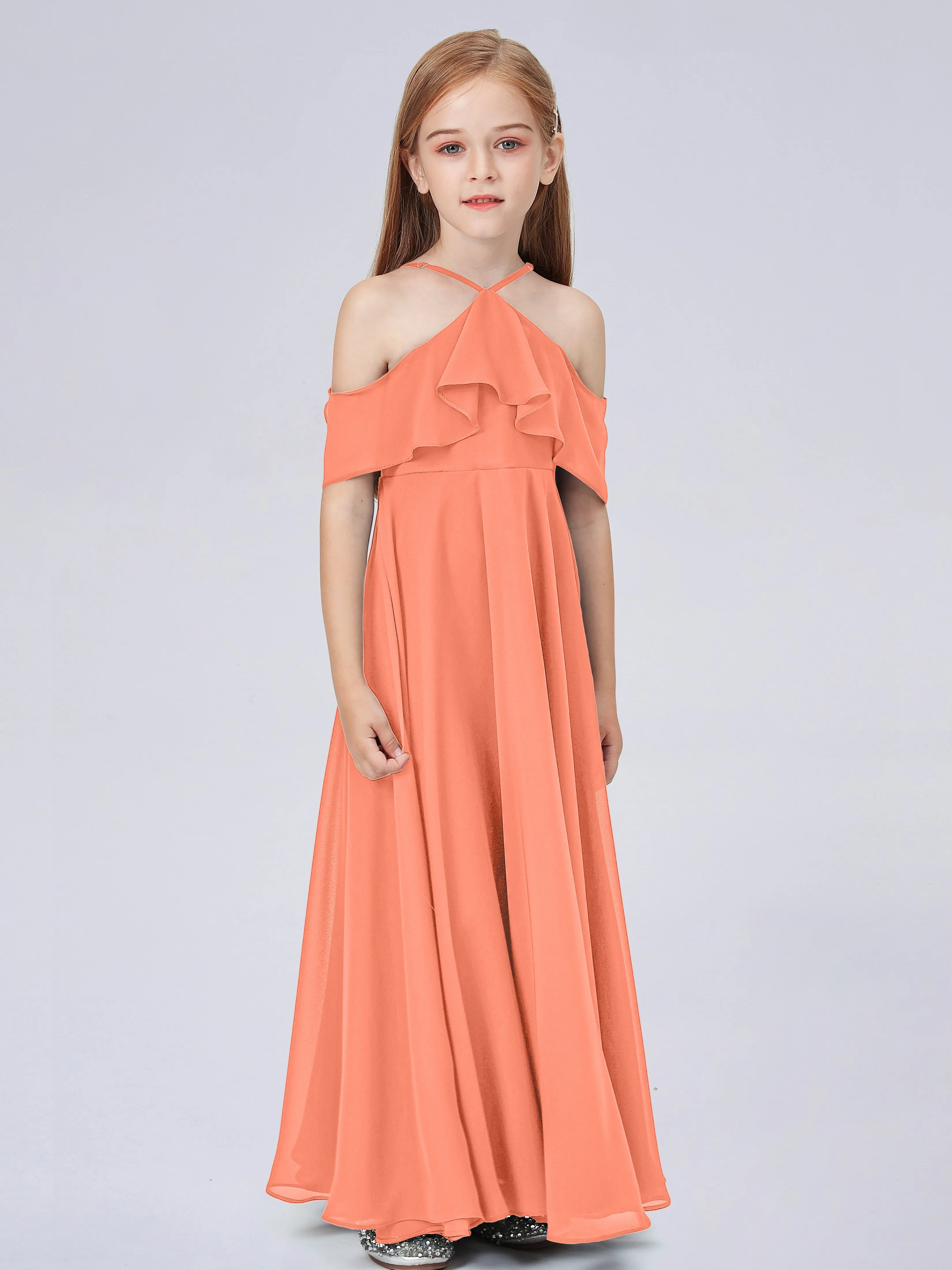 Off Shoulder Chiffon Junior Bridesmaid Dress