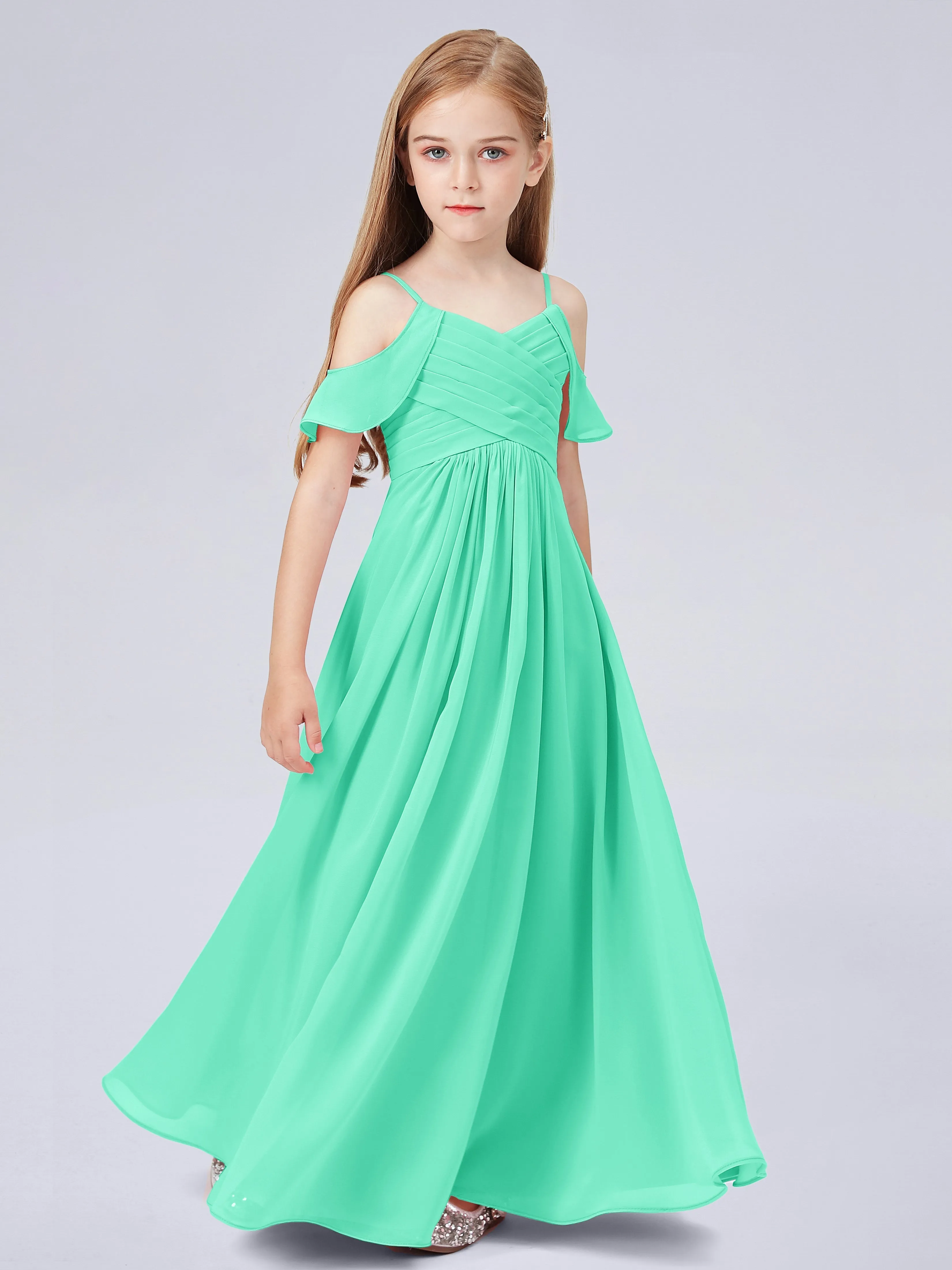 Off Shoulder Chiffon Junior Bridesmaid Dress