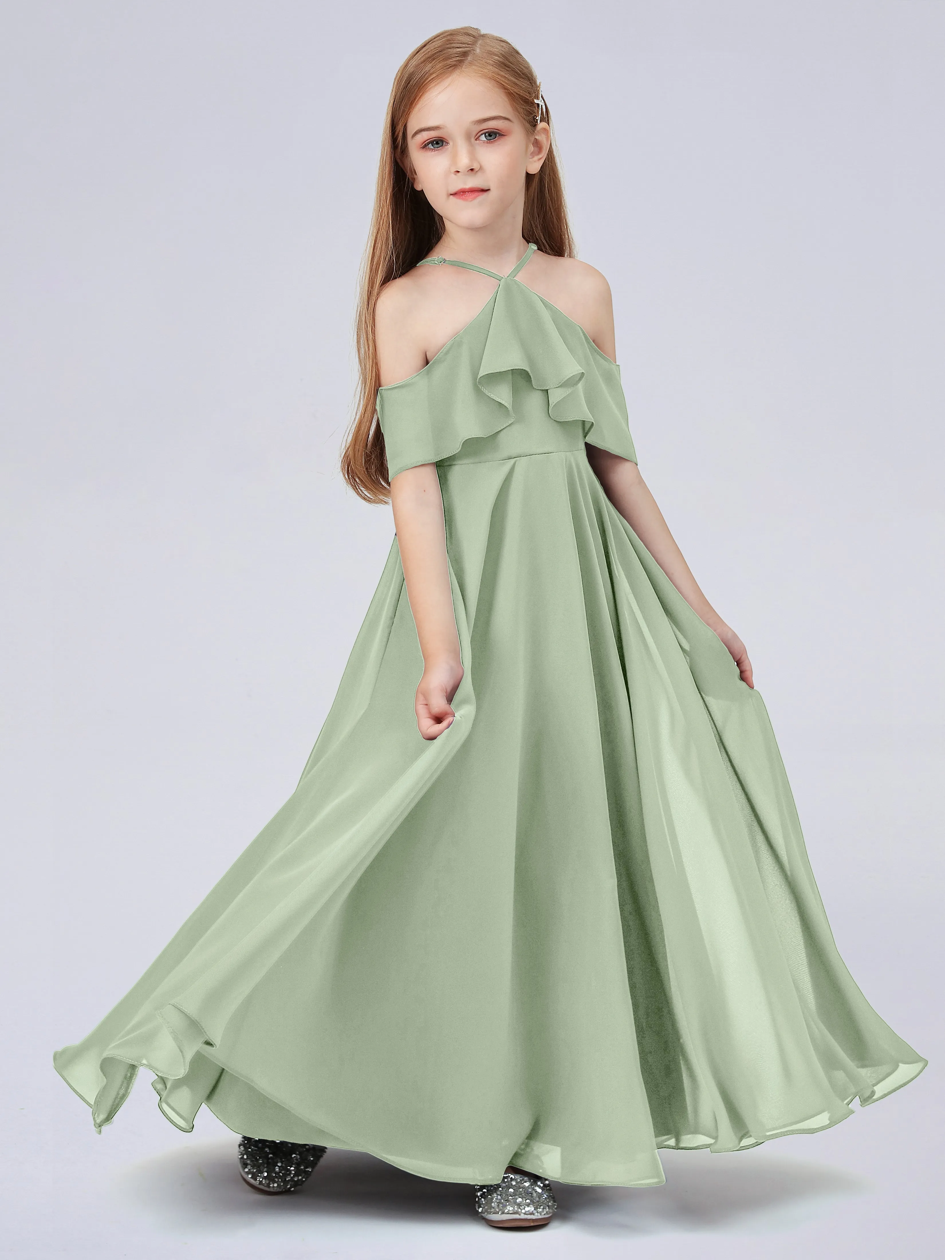 Off Shoulder Chiffon Junior Bridesmaid Dress