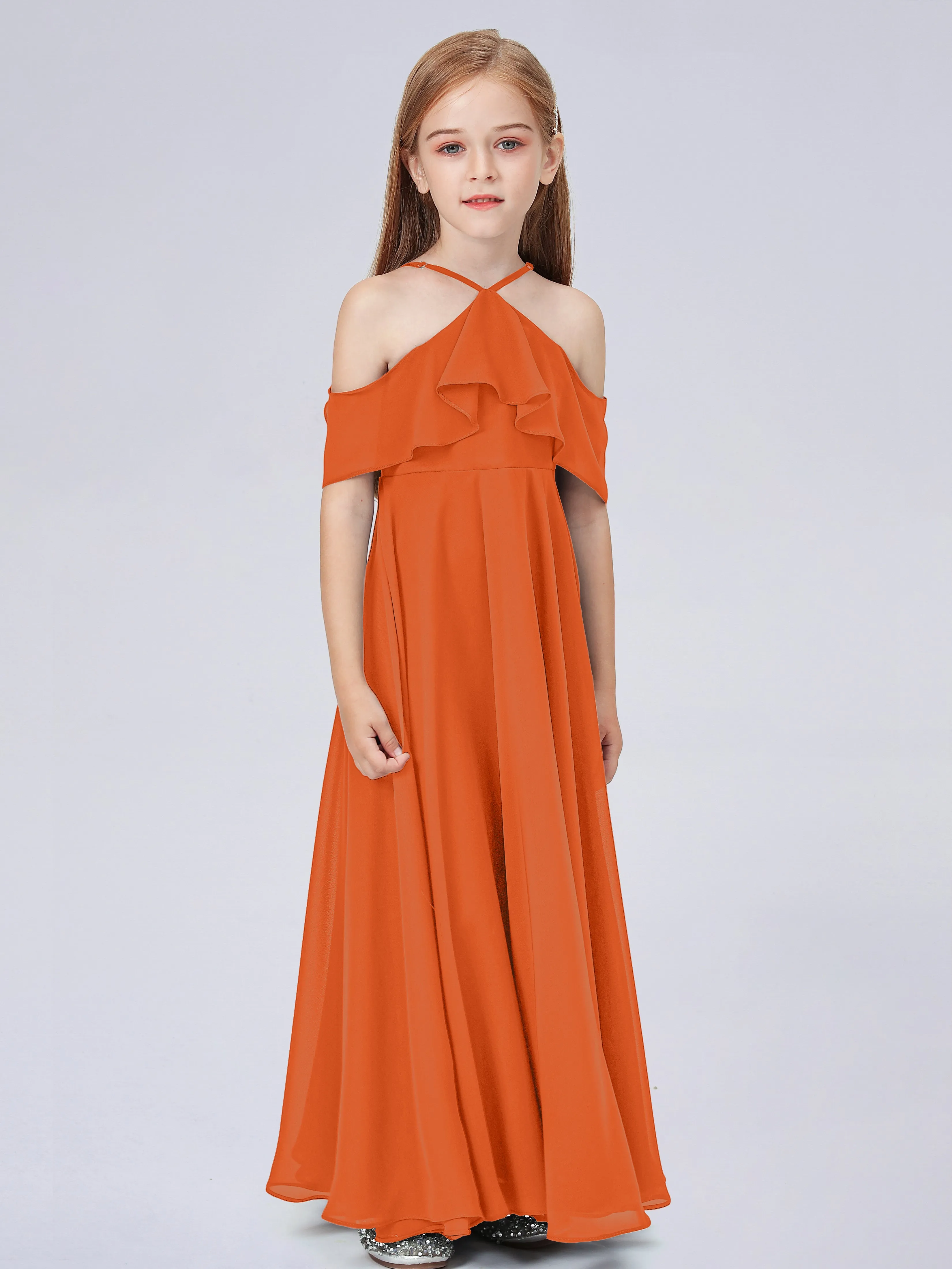 Off Shoulder Chiffon Junior Bridesmaid Dress