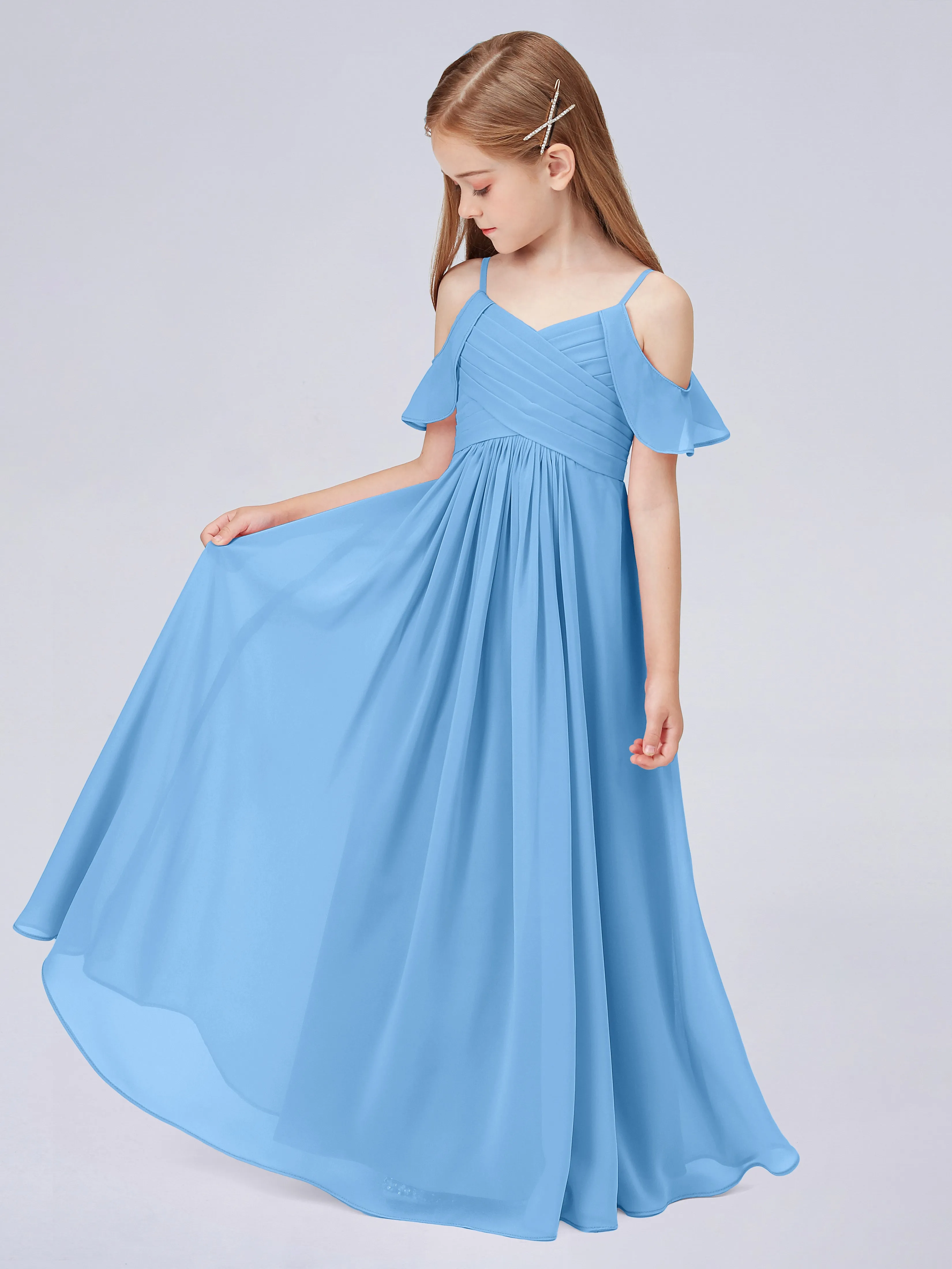 Off Shoulder Chiffon Junior Bridesmaid Dress