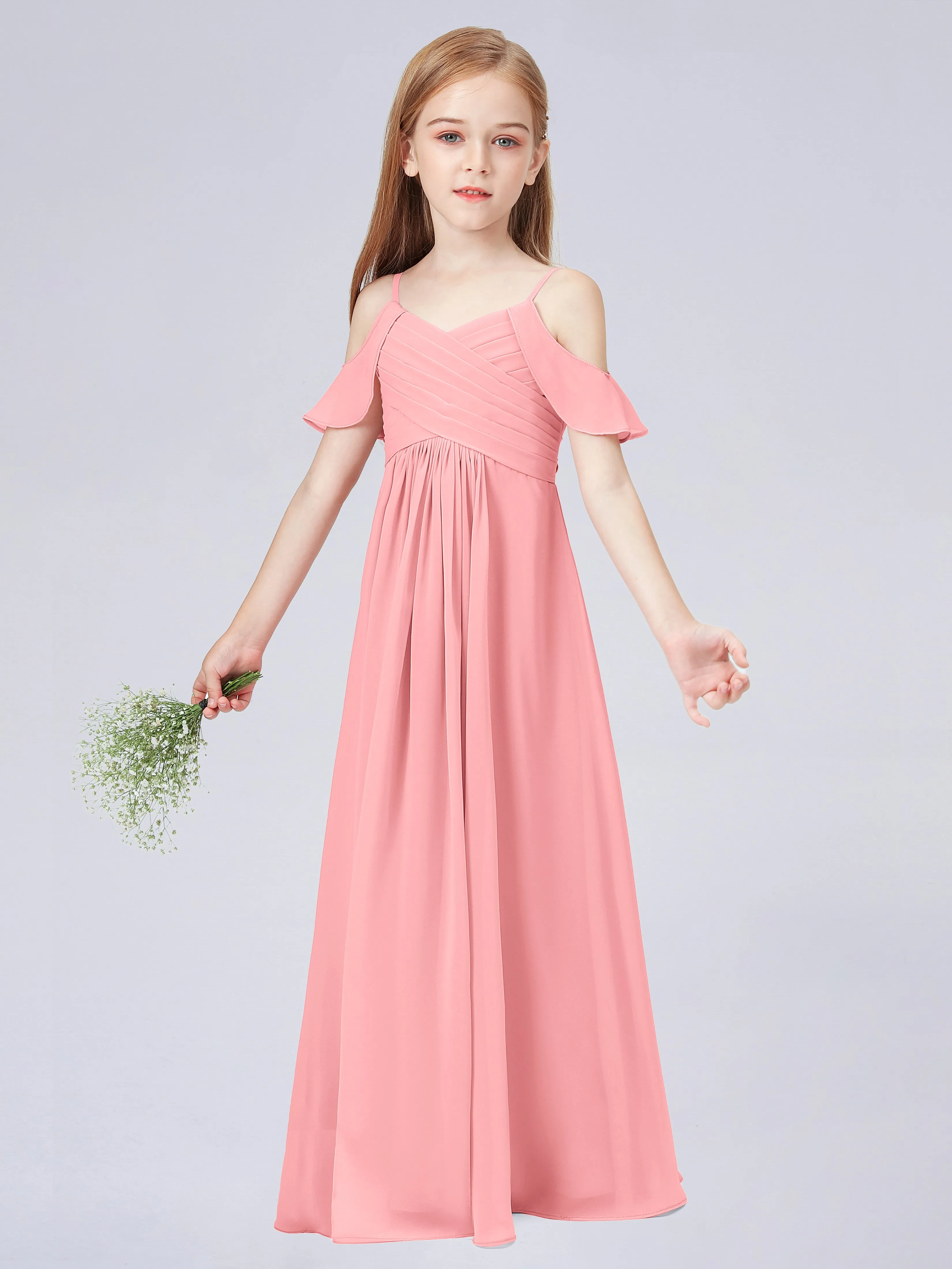 Off Shoulder Chiffon Junior Bridesmaid Dress