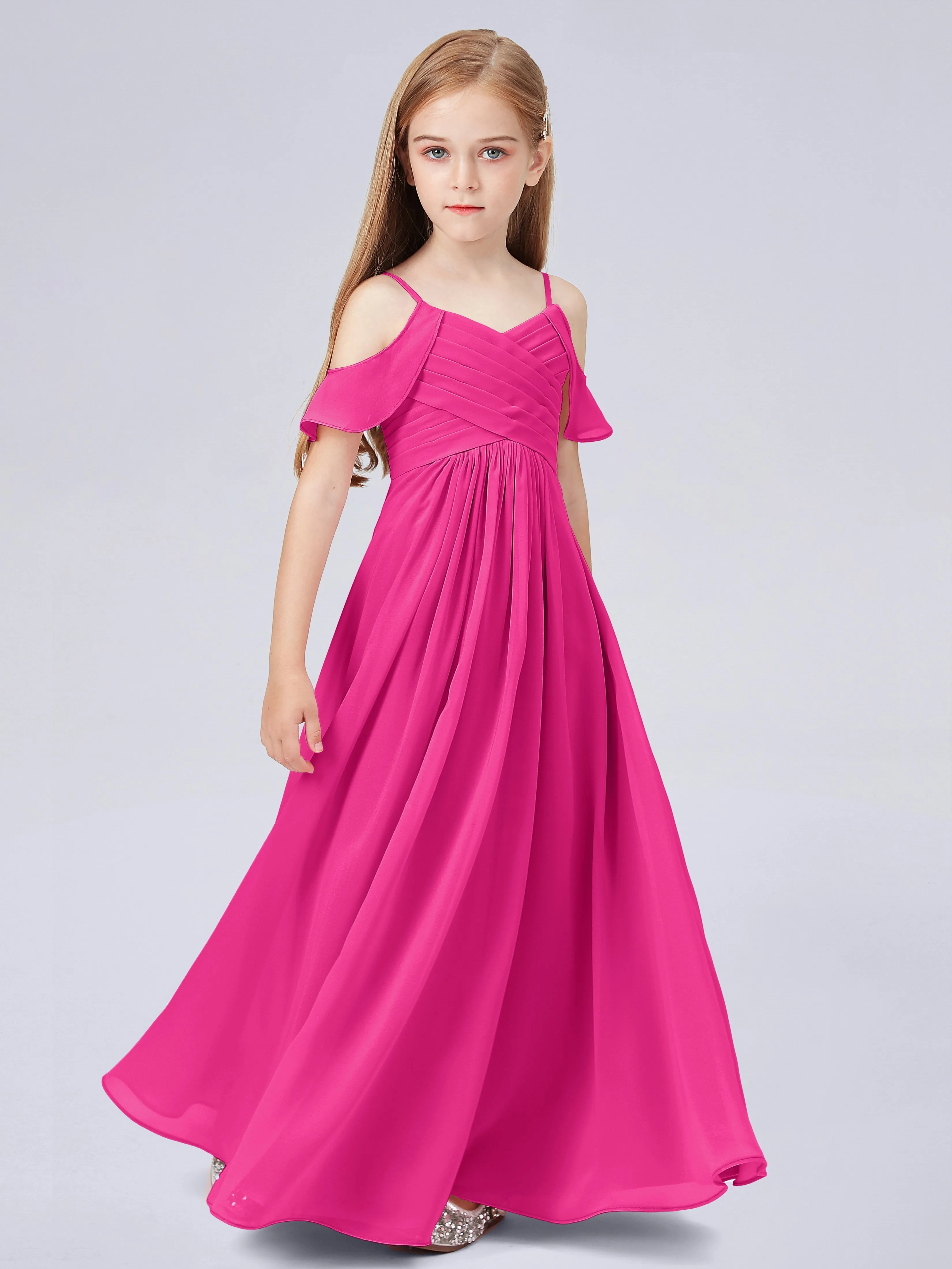 Off Shoulder Chiffon Junior Bridesmaid Dress