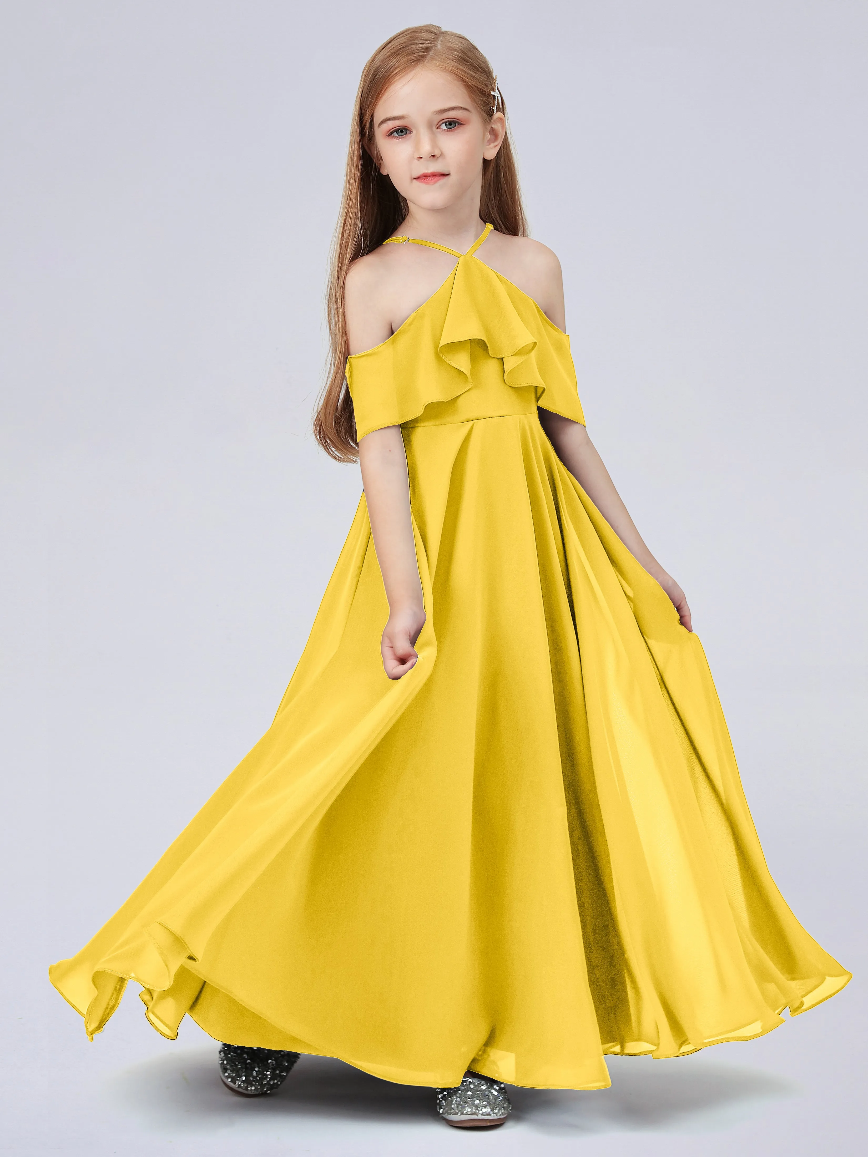 Off Shoulder Chiffon Junior Bridesmaid Dress