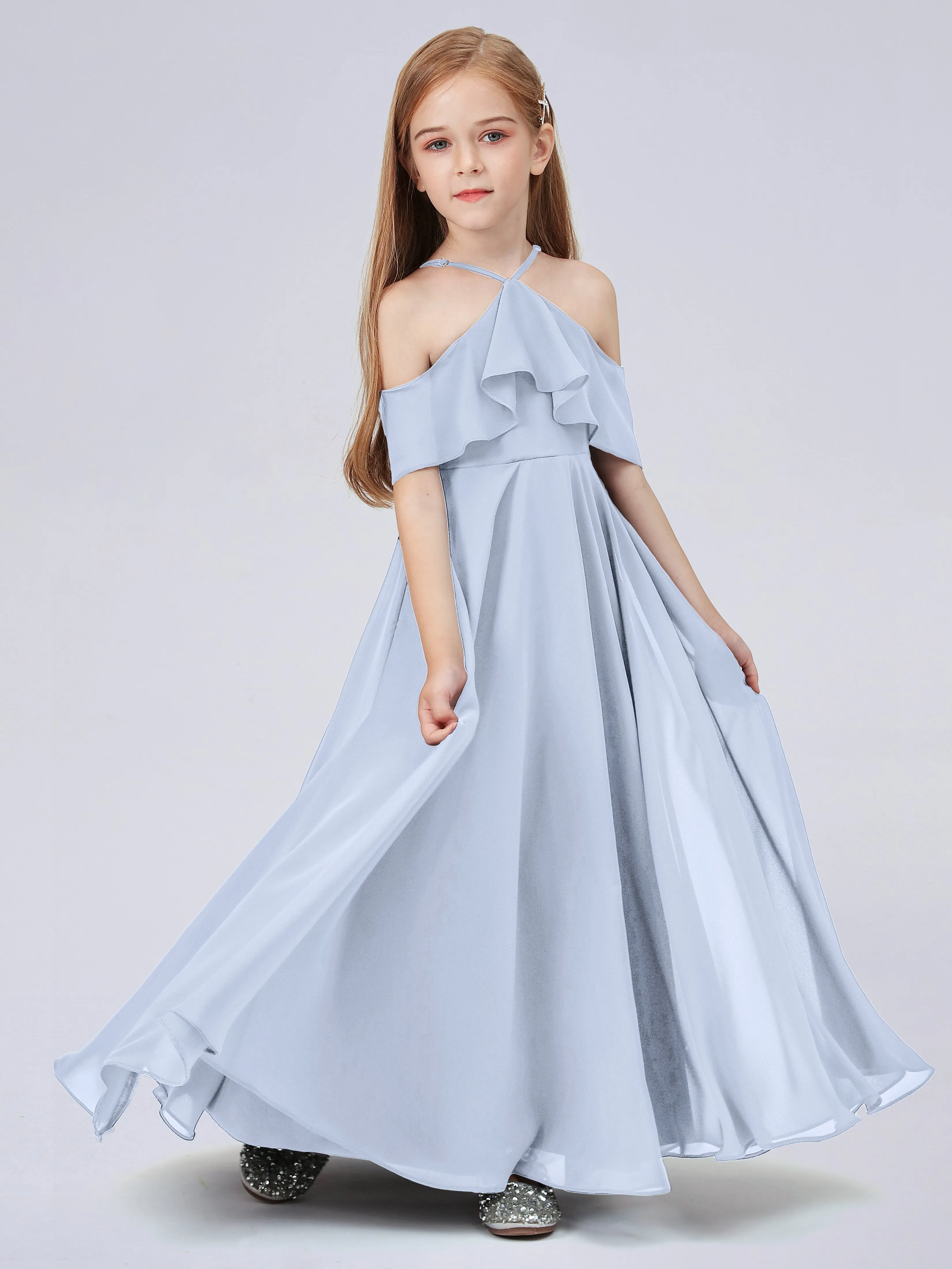 Off Shoulder Chiffon Junior Bridesmaid Dress