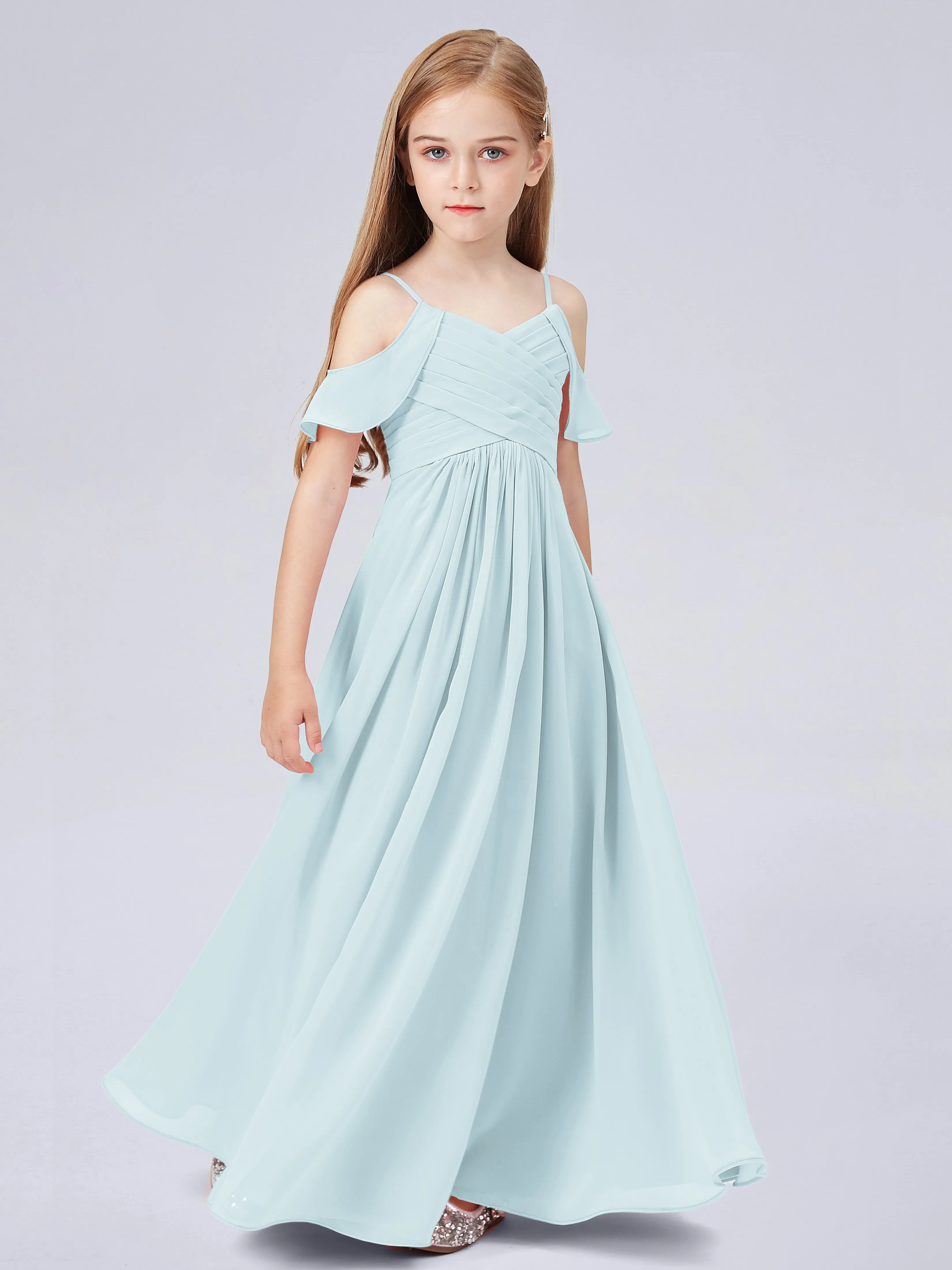 Off Shoulder Chiffon Junior Bridesmaid Dress