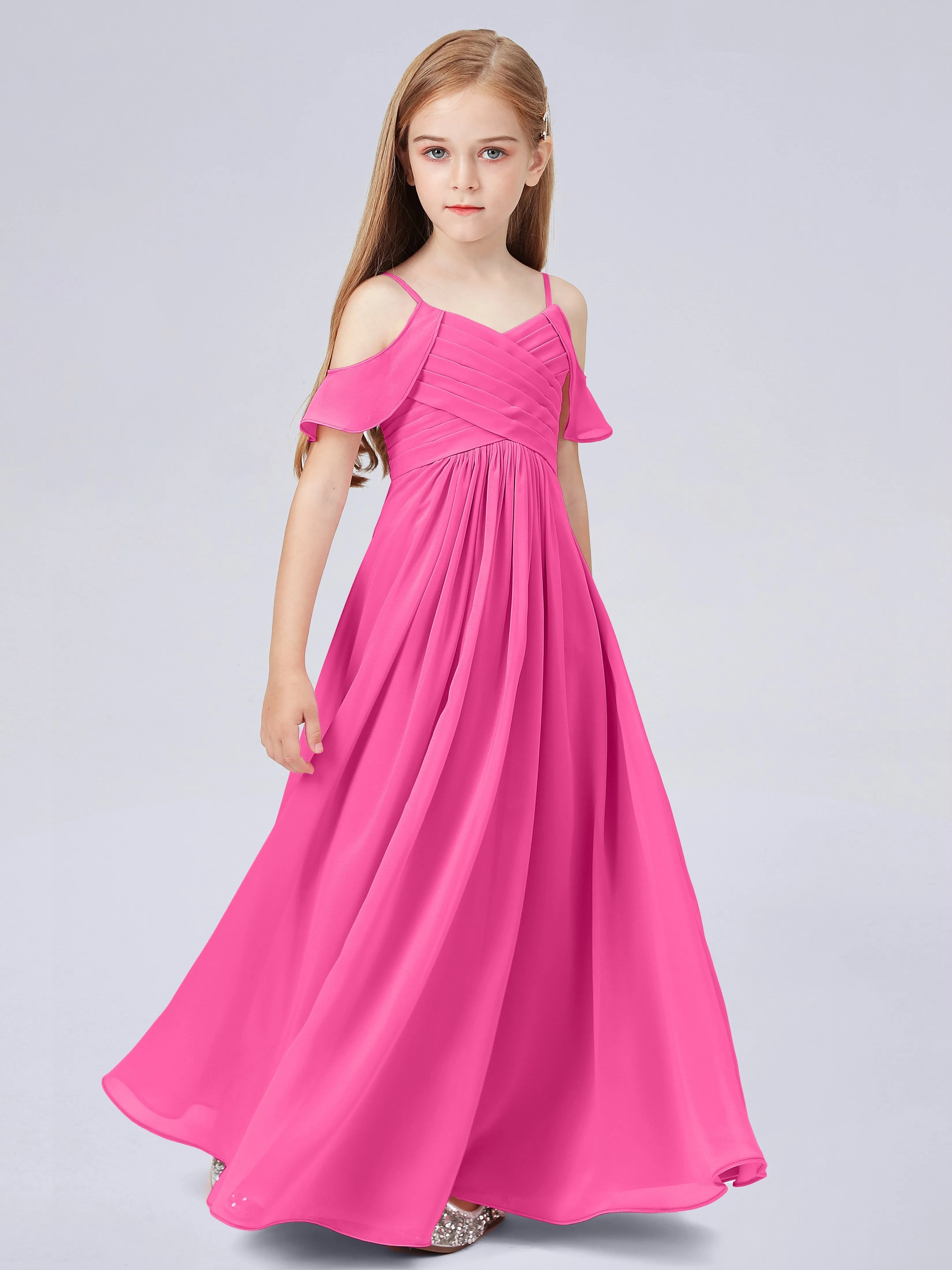 Off Shoulder Chiffon Junior Bridesmaid Dress