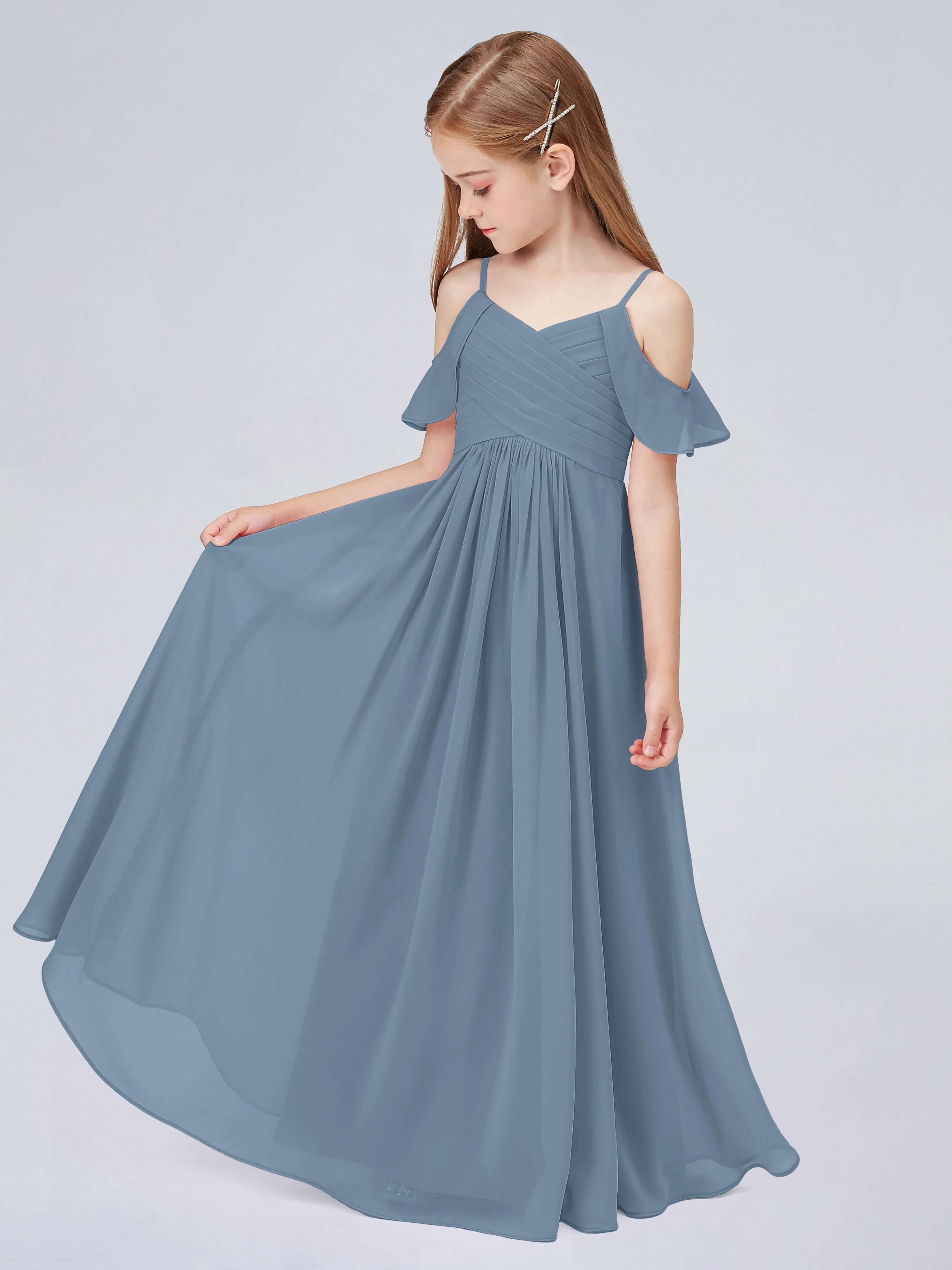 Off Shoulder Chiffon Junior Bridesmaid Dress