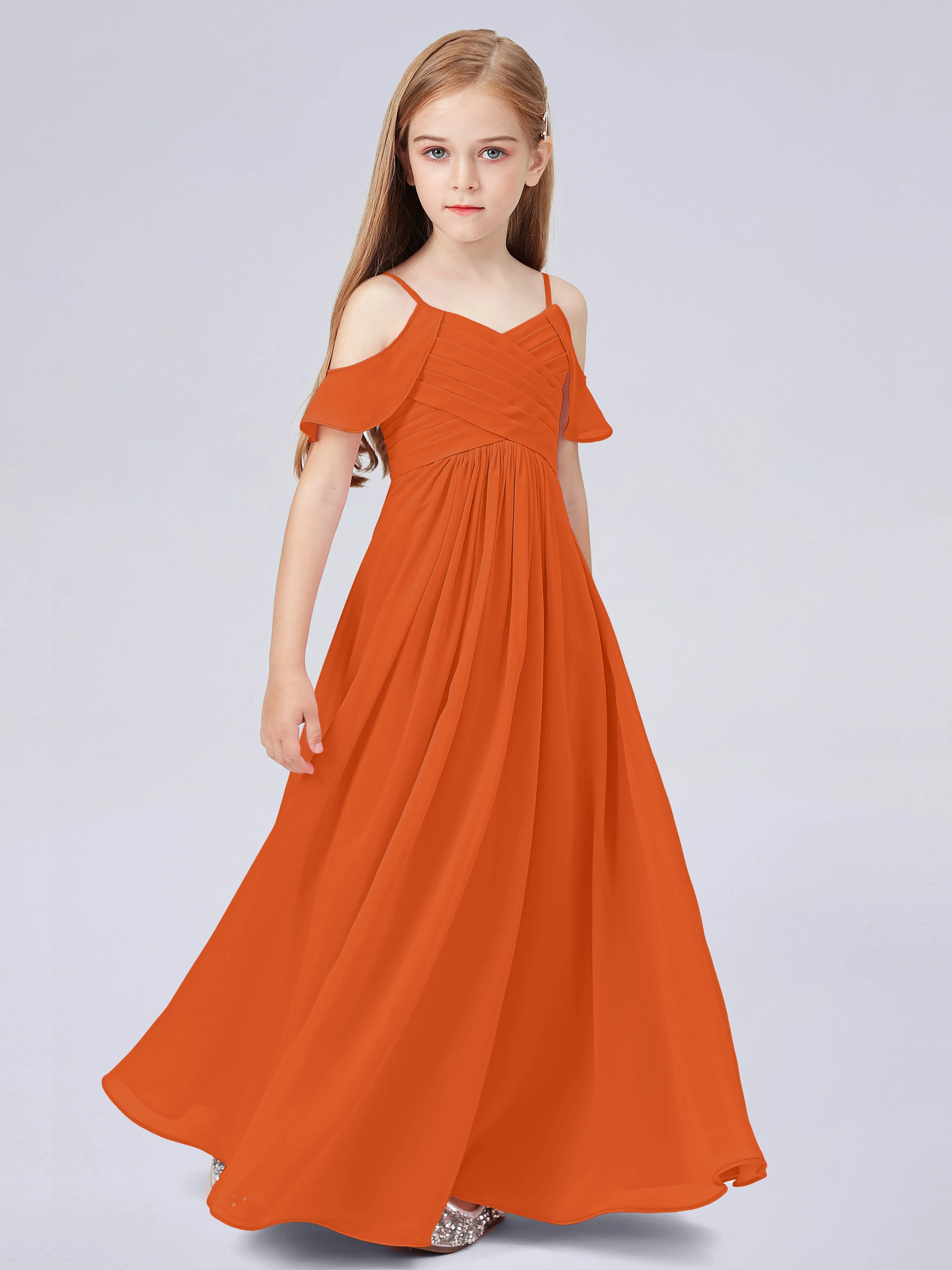 Off Shoulder Chiffon Junior Bridesmaid Dress