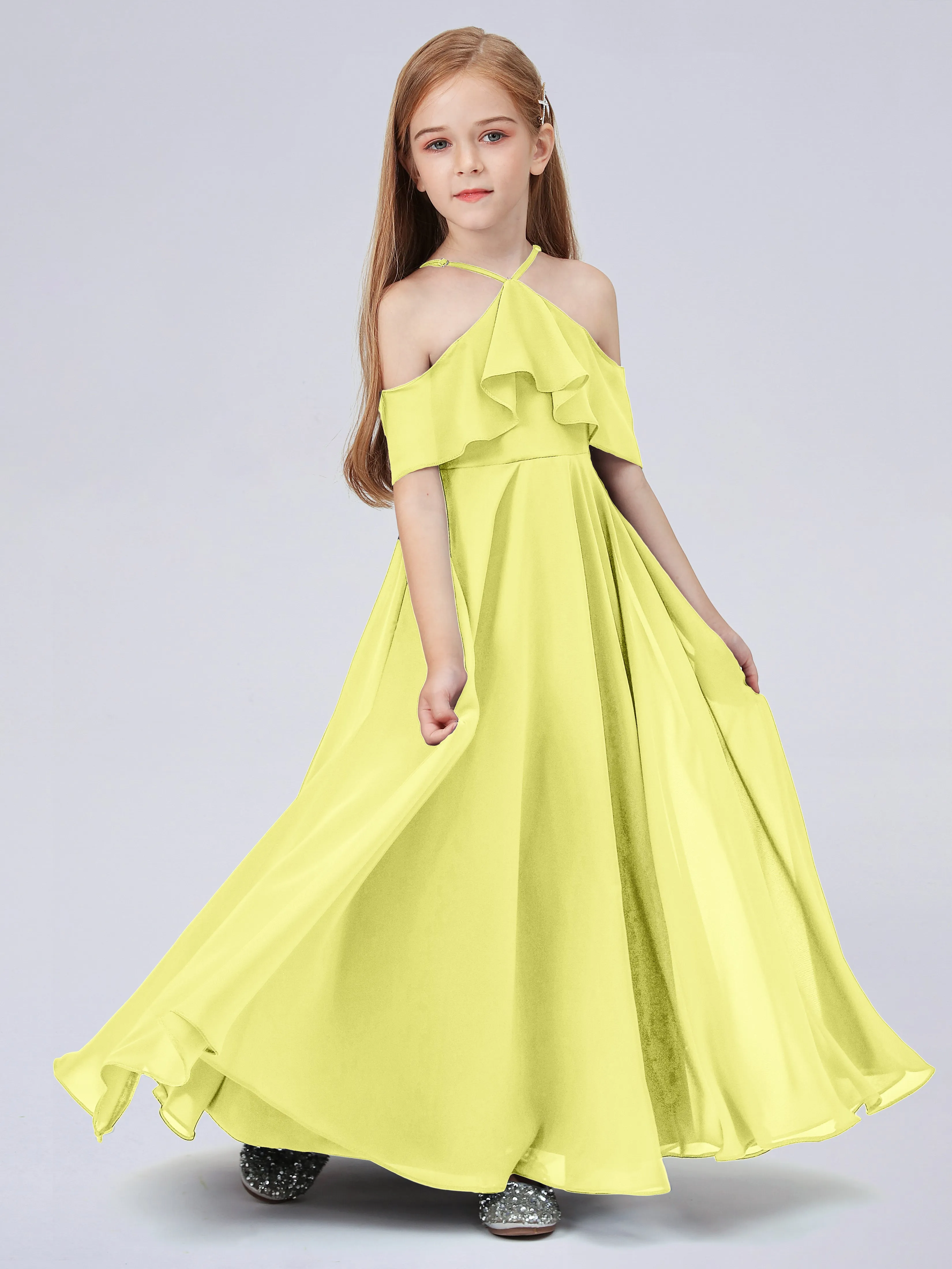 Off Shoulder Chiffon Junior Bridesmaid Dress