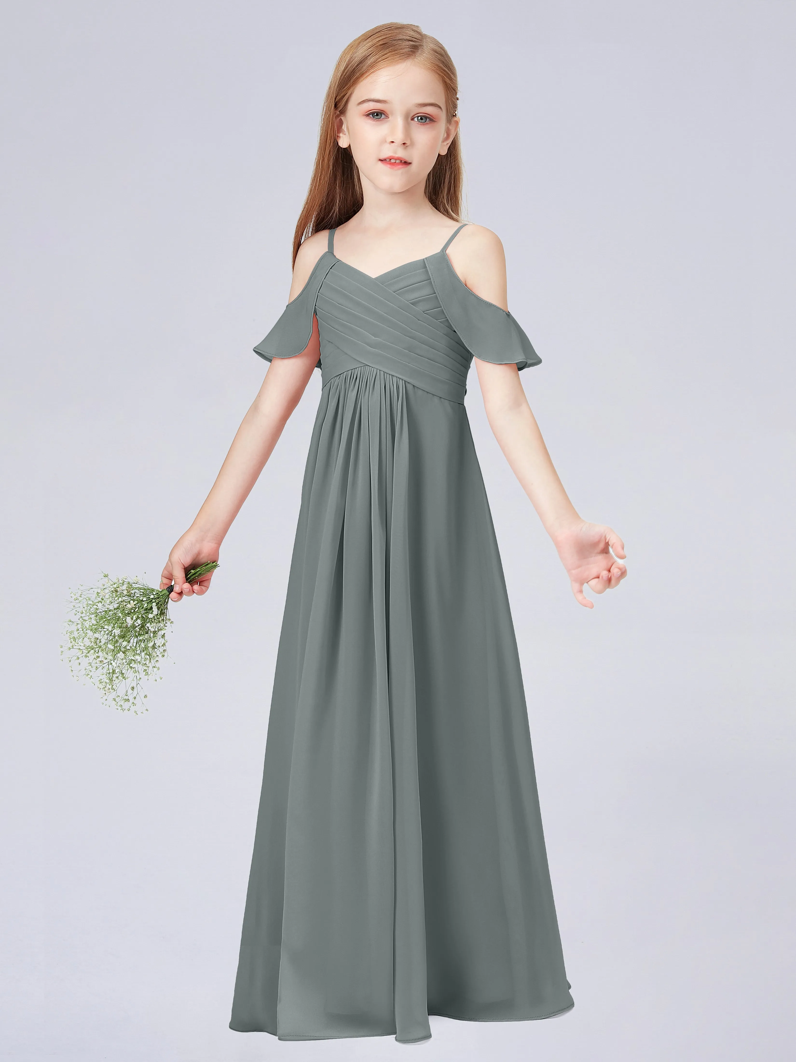 Off Shoulder Chiffon Junior Bridesmaid Dress