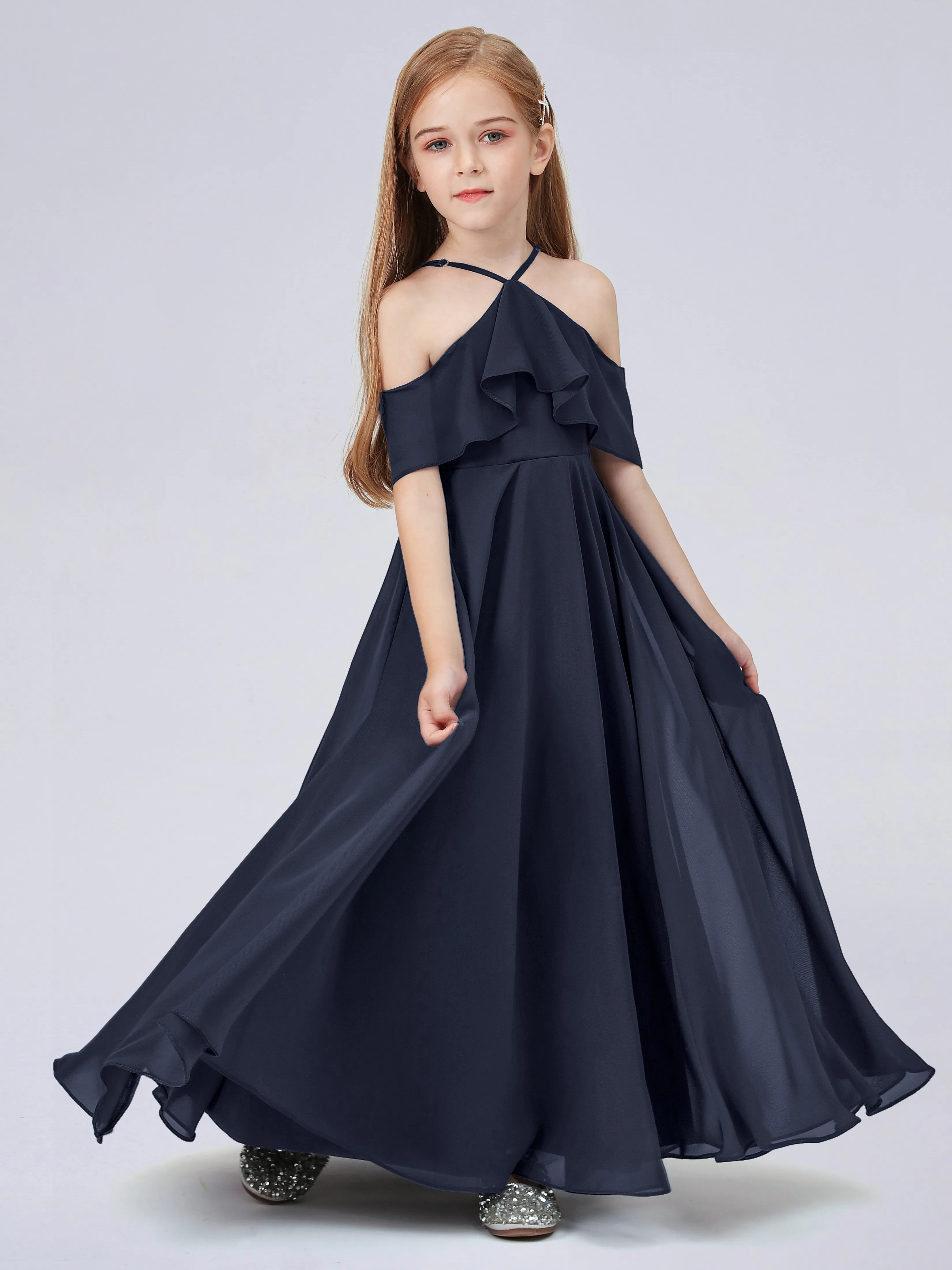 Off Shoulder Chiffon Junior Bridesmaid Dress