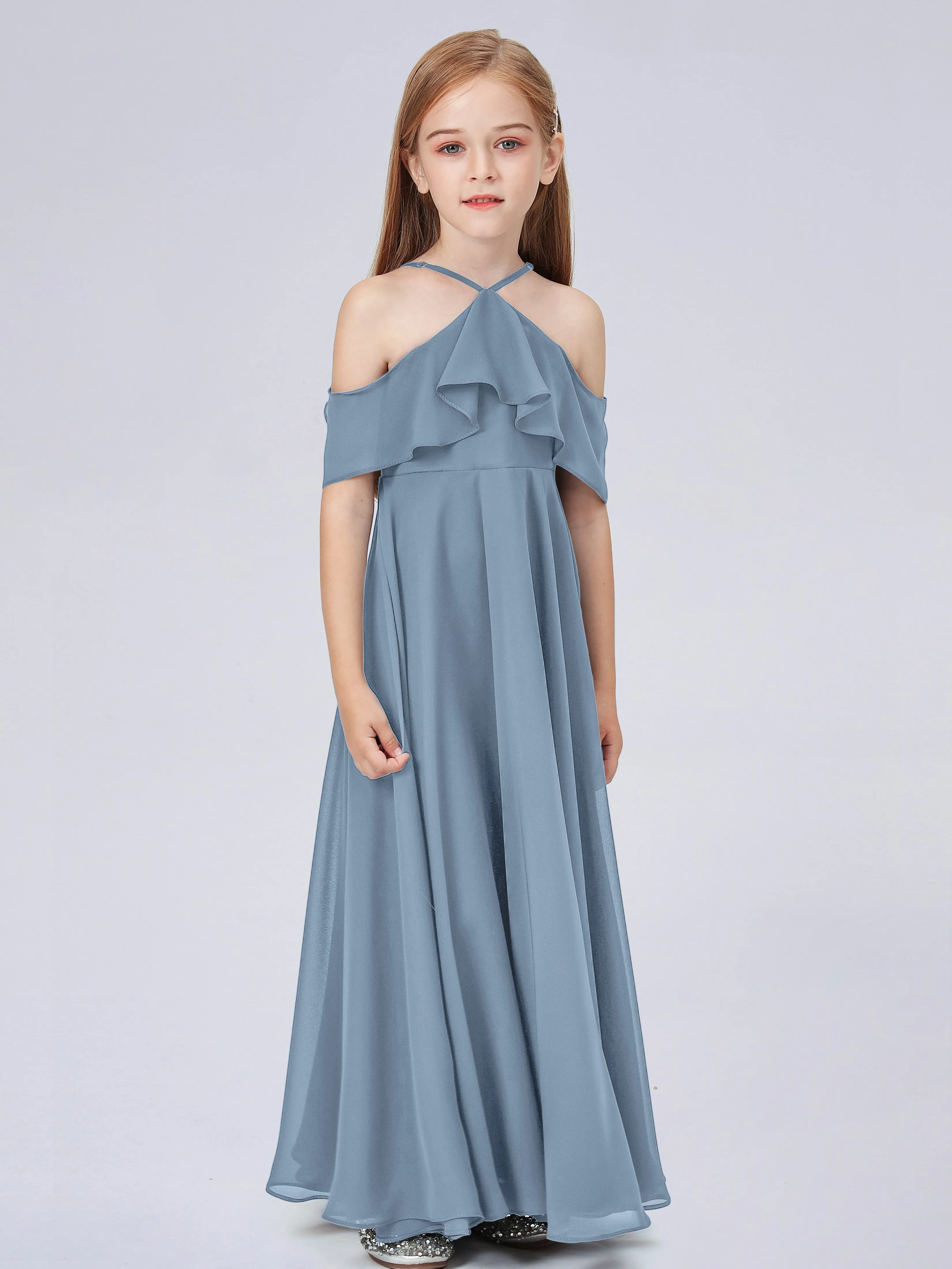 Off Shoulder Chiffon Junior Bridesmaid Dress