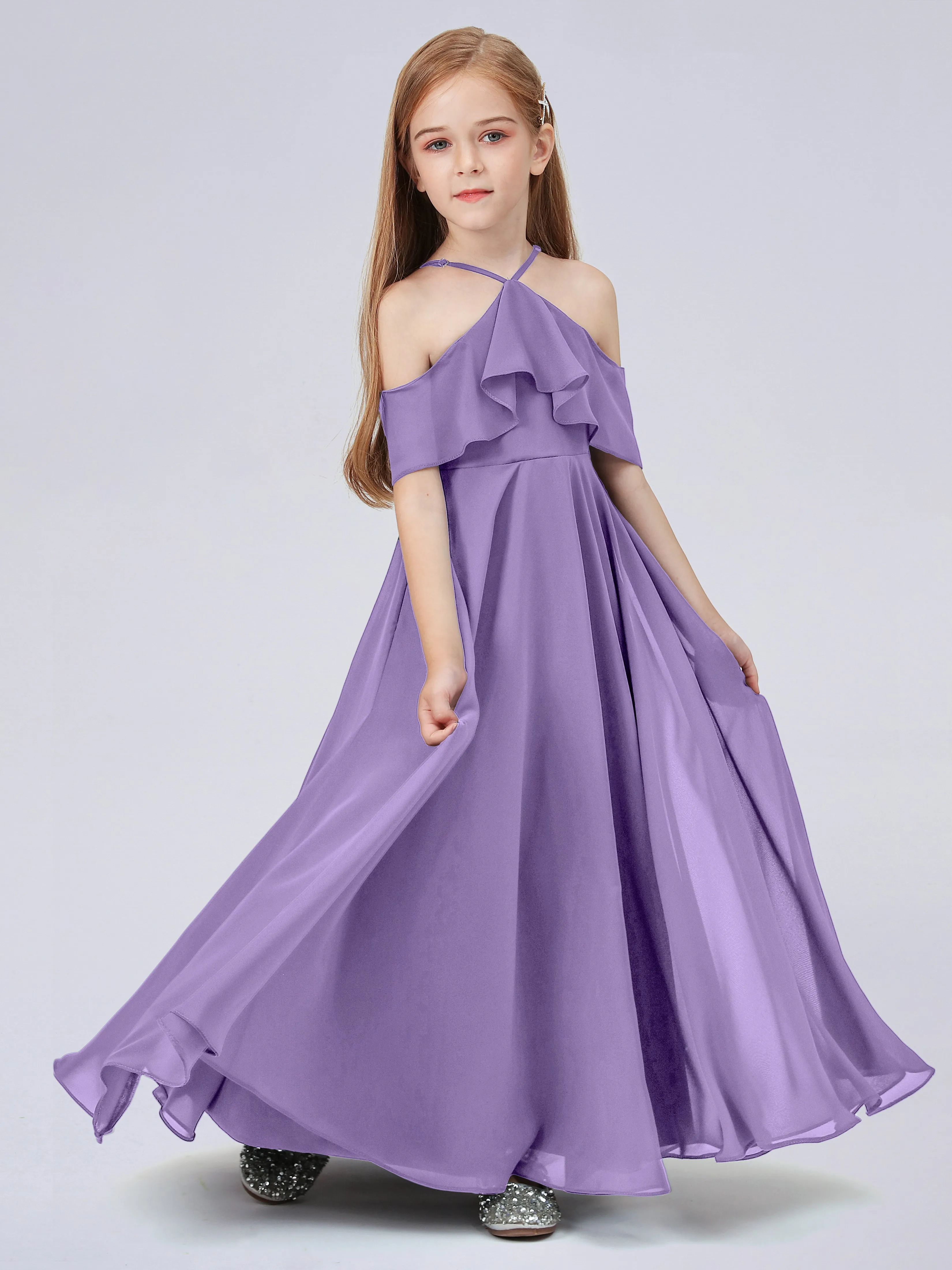 Off Shoulder Chiffon Junior Bridesmaid Dress