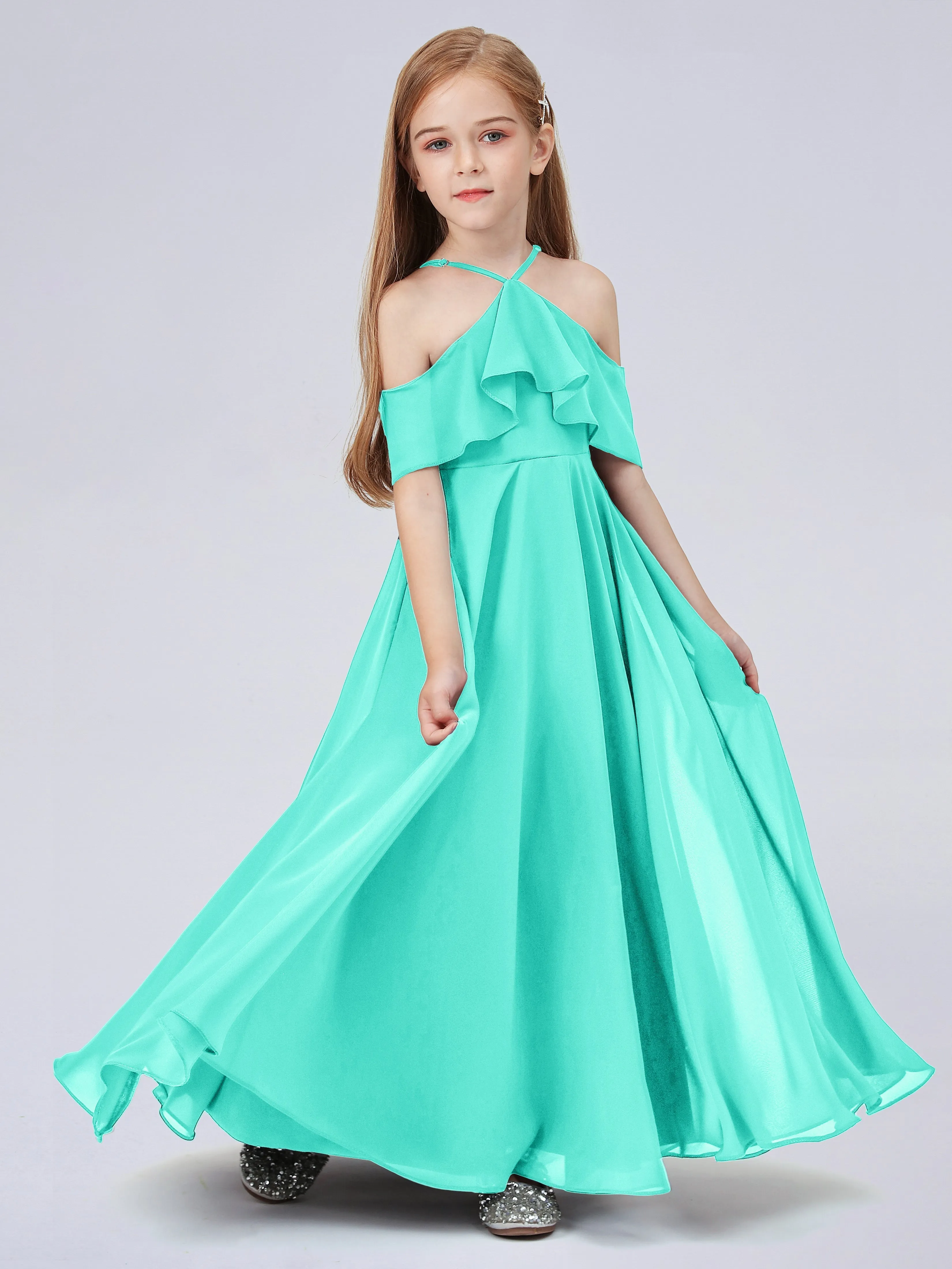 Off Shoulder Chiffon Junior Bridesmaid Dress