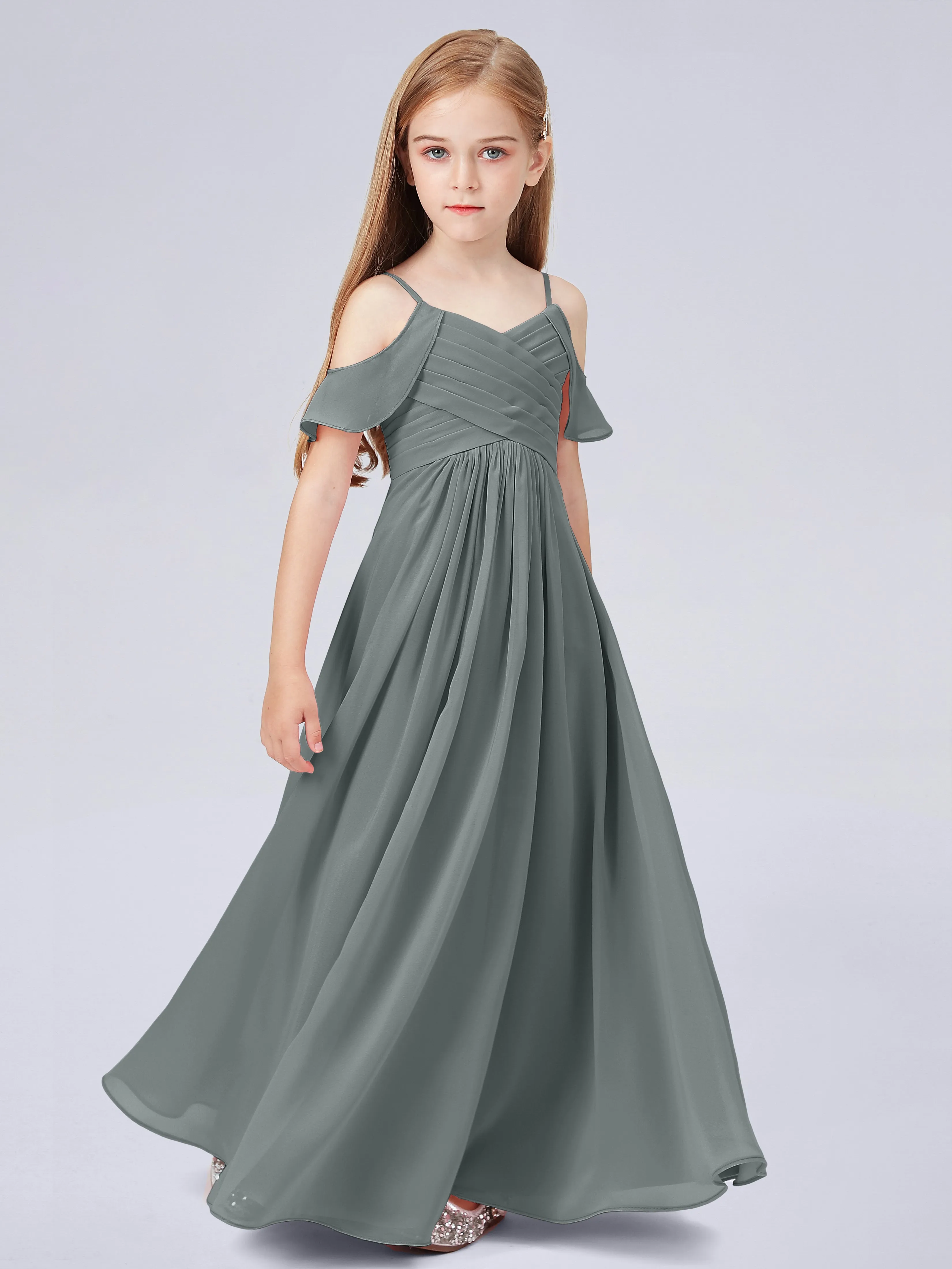 Off Shoulder Chiffon Junior Bridesmaid Dress