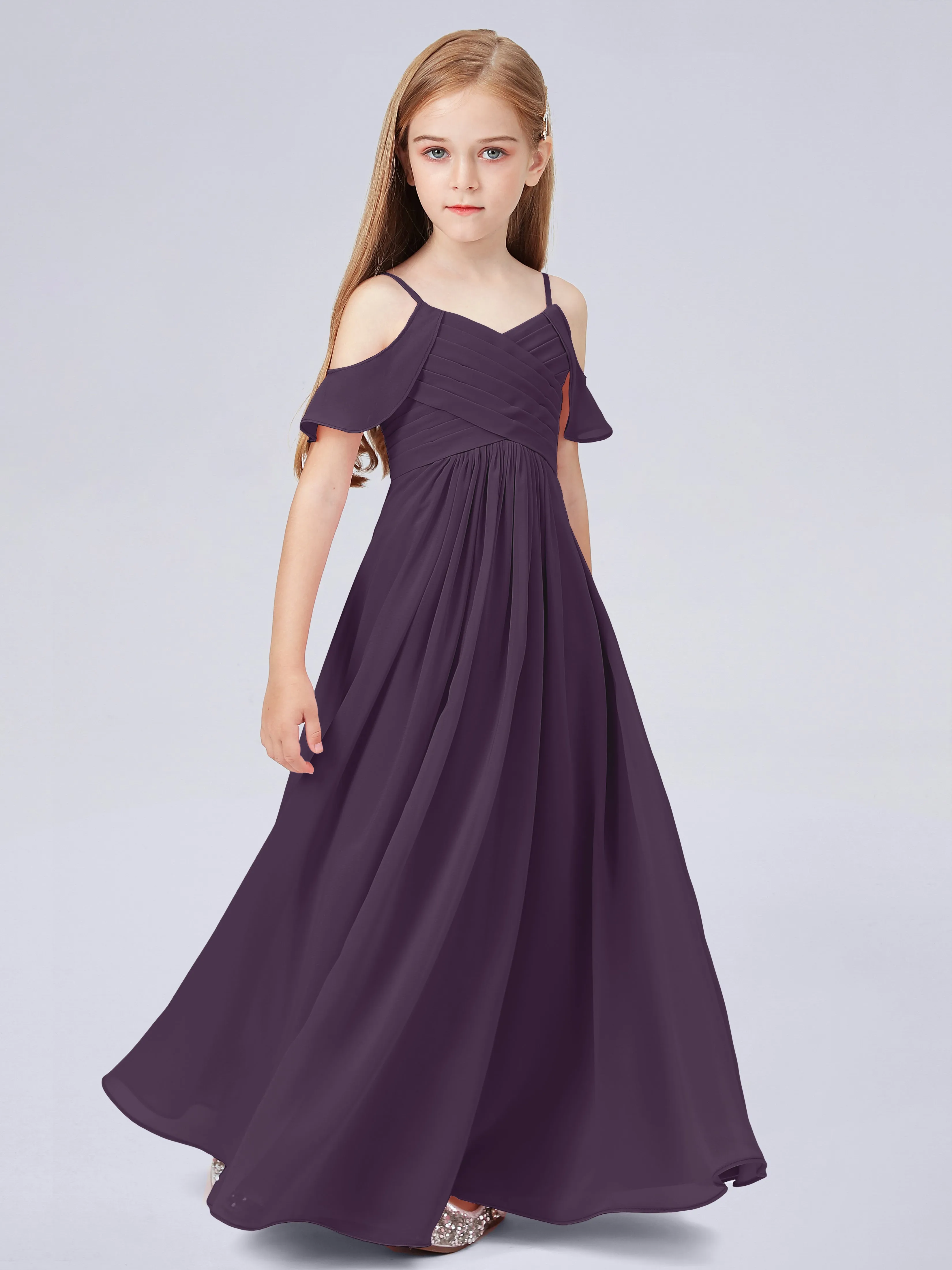 Off Shoulder Chiffon Junior Bridesmaid Dress