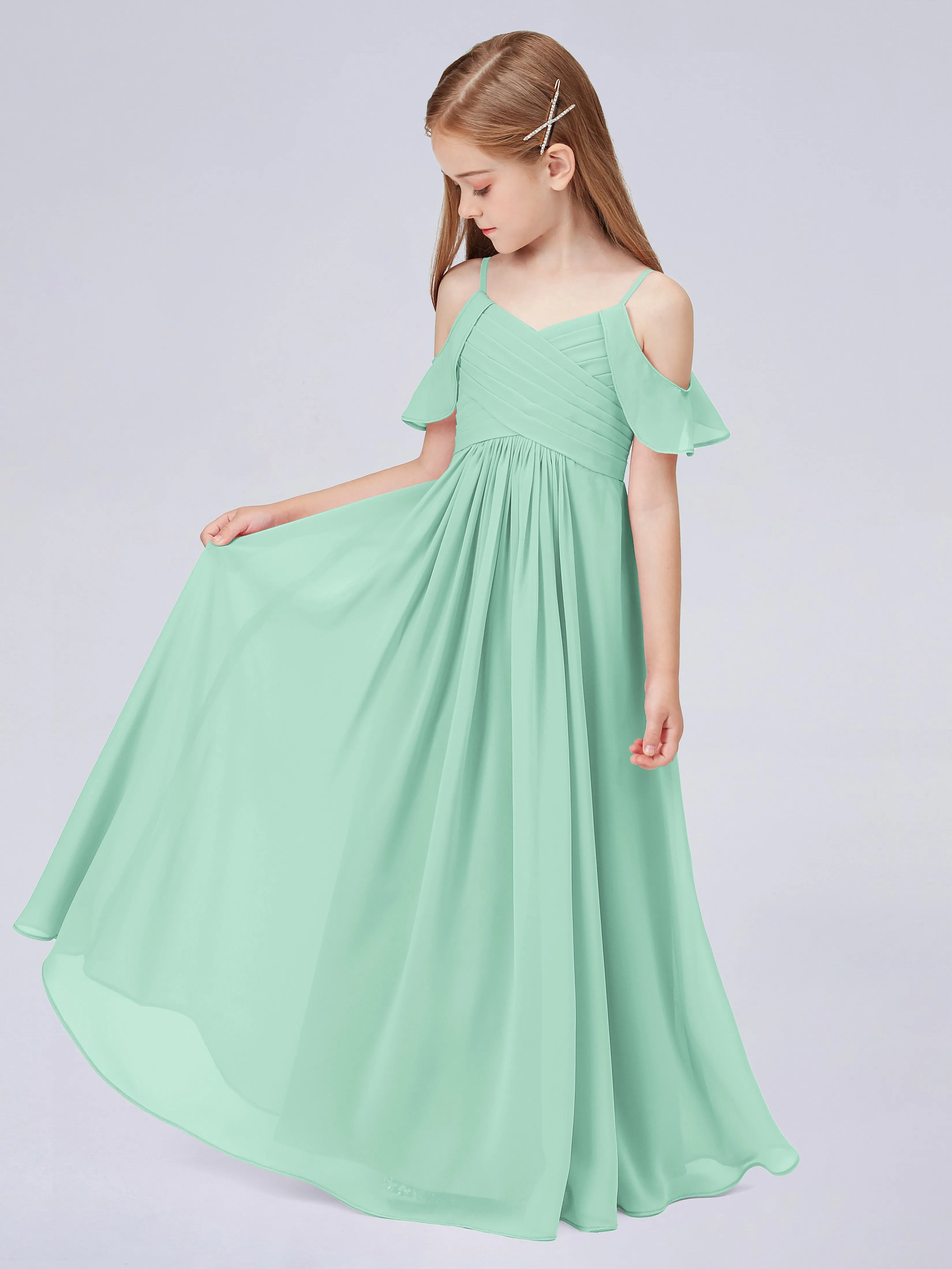 Off Shoulder Chiffon Junior Bridesmaid Dress