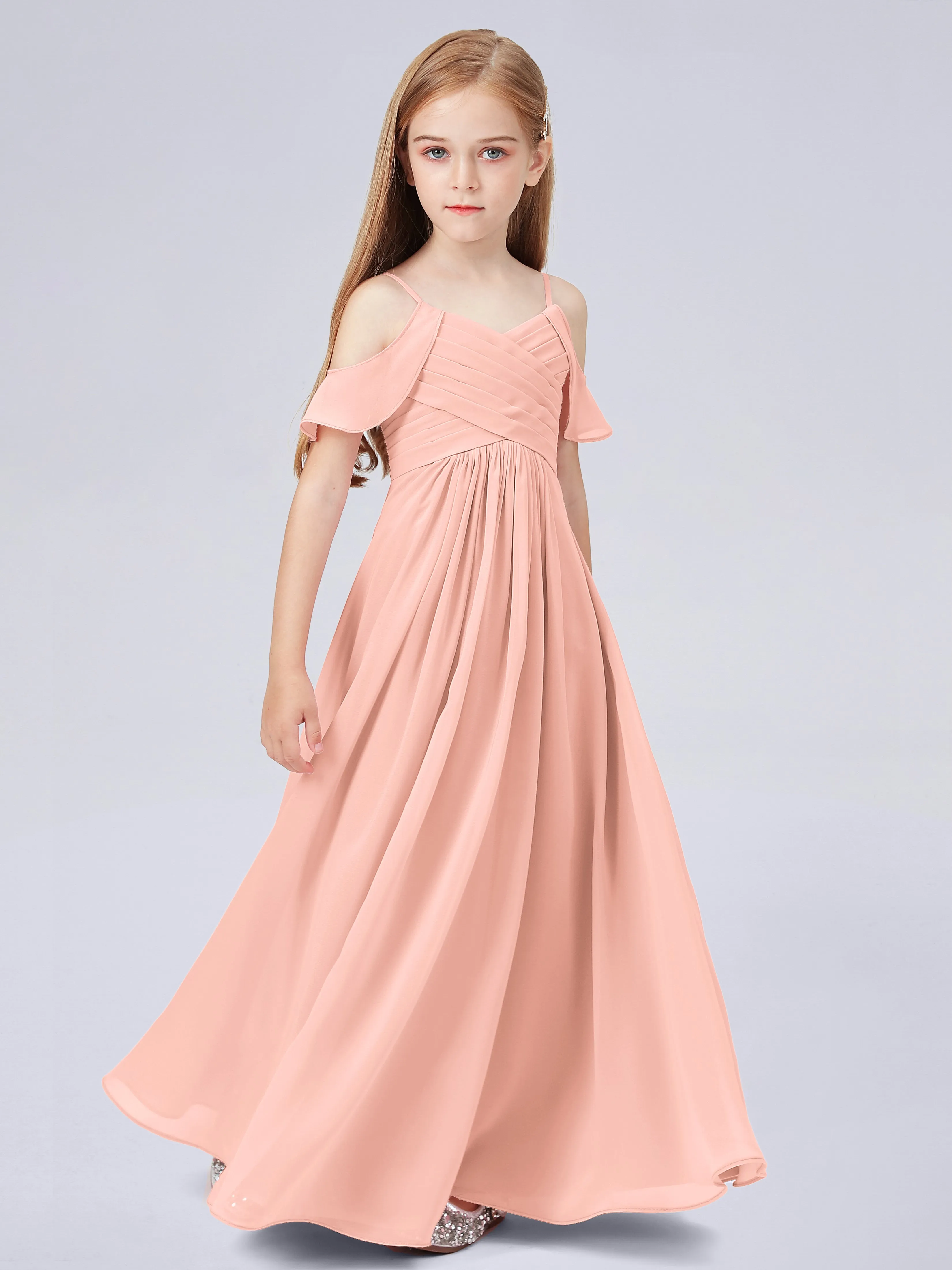 Off Shoulder Chiffon Junior Bridesmaid Dress