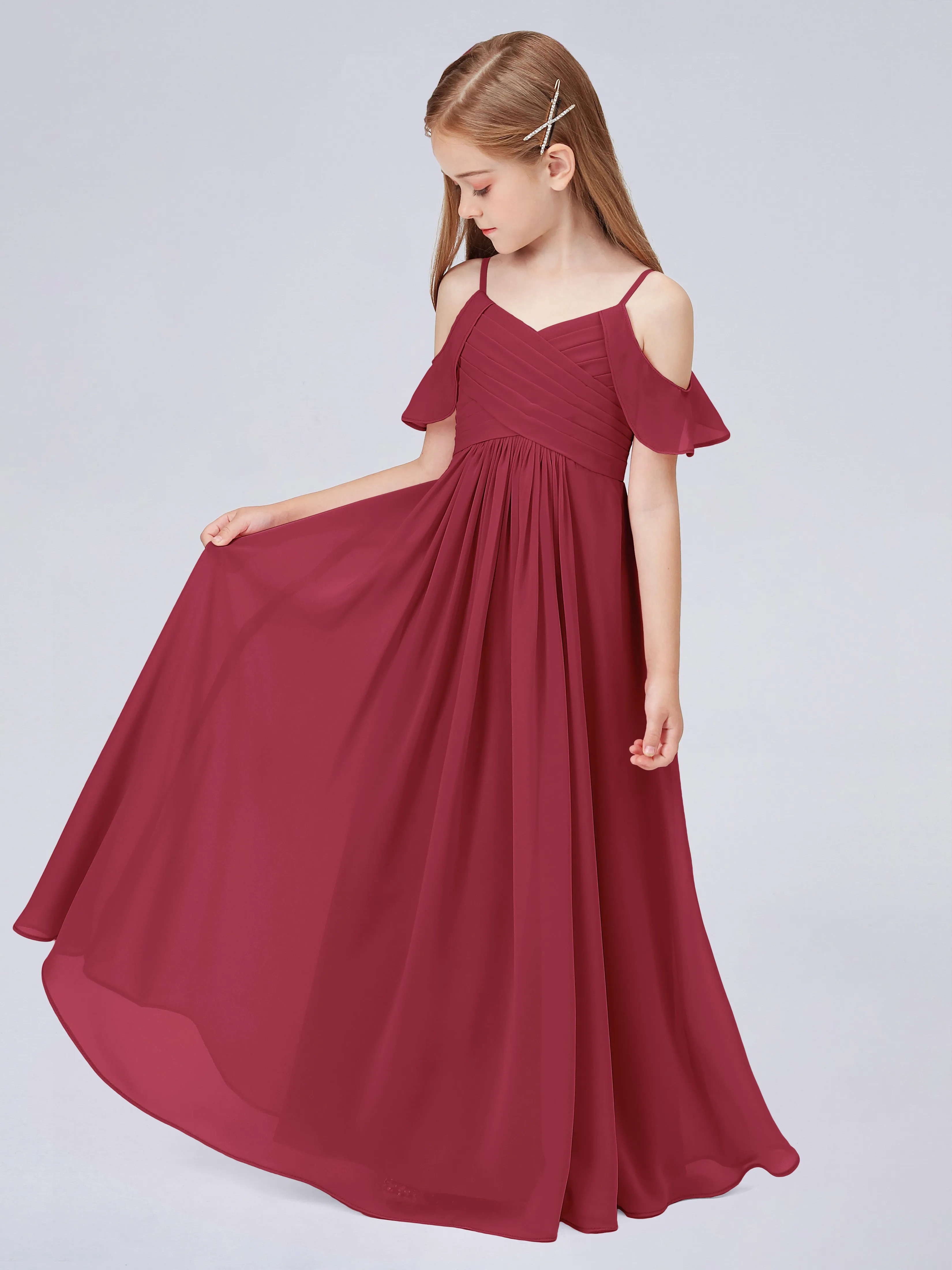 Off Shoulder Chiffon Junior Bridesmaid Dress