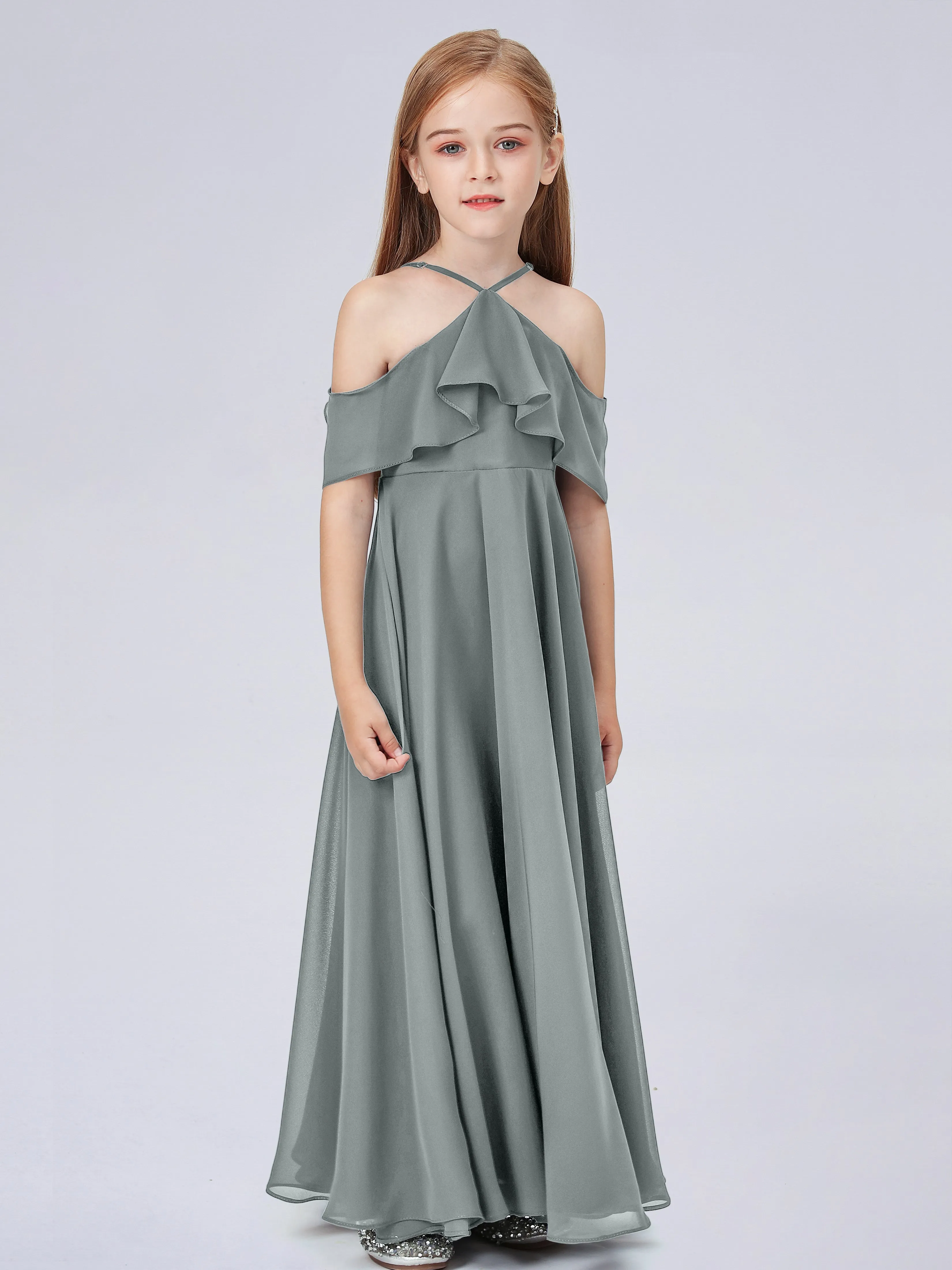 Off Shoulder Chiffon Junior Bridesmaid Dress