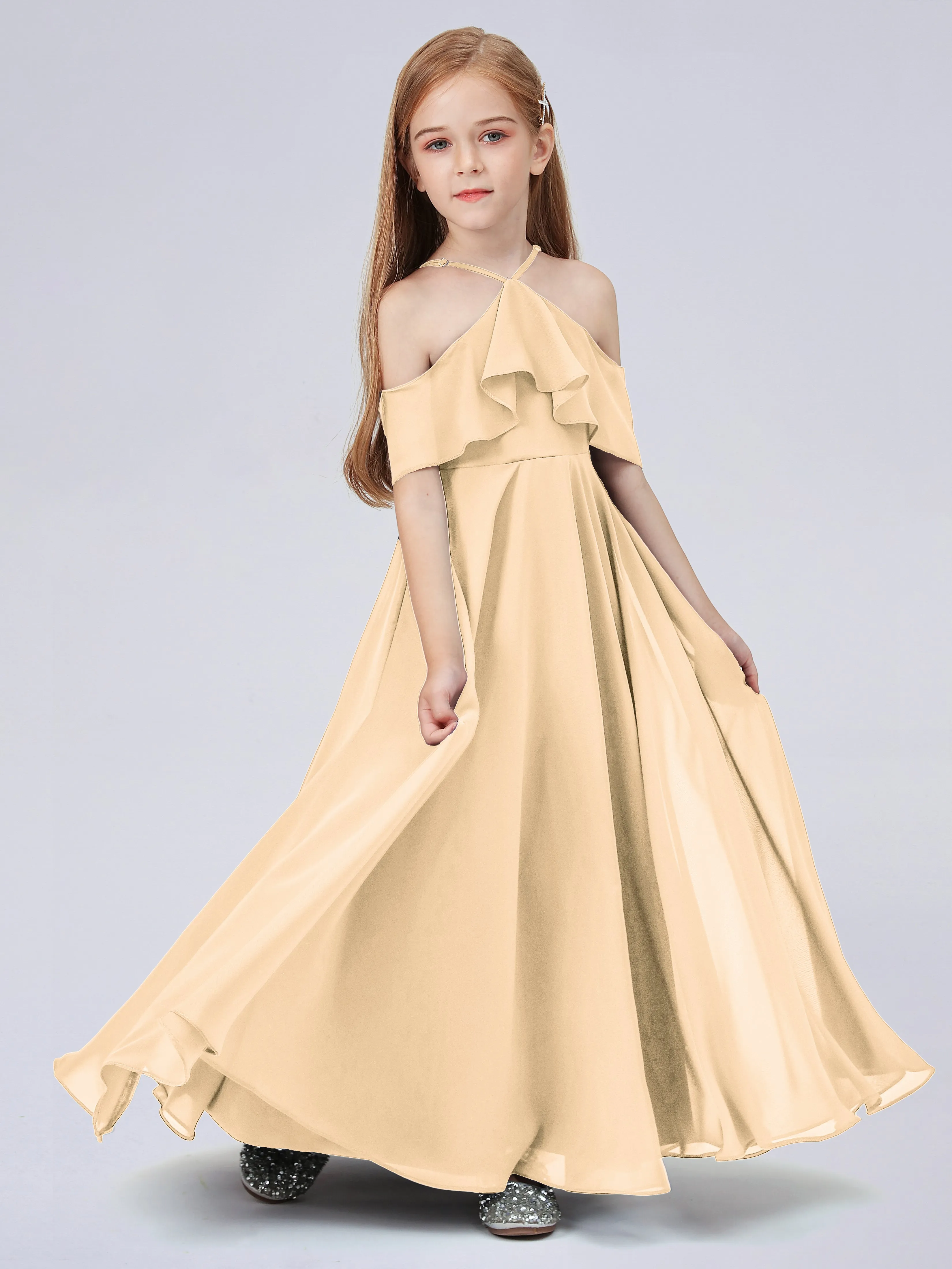 Off Shoulder Chiffon Junior Bridesmaid Dress