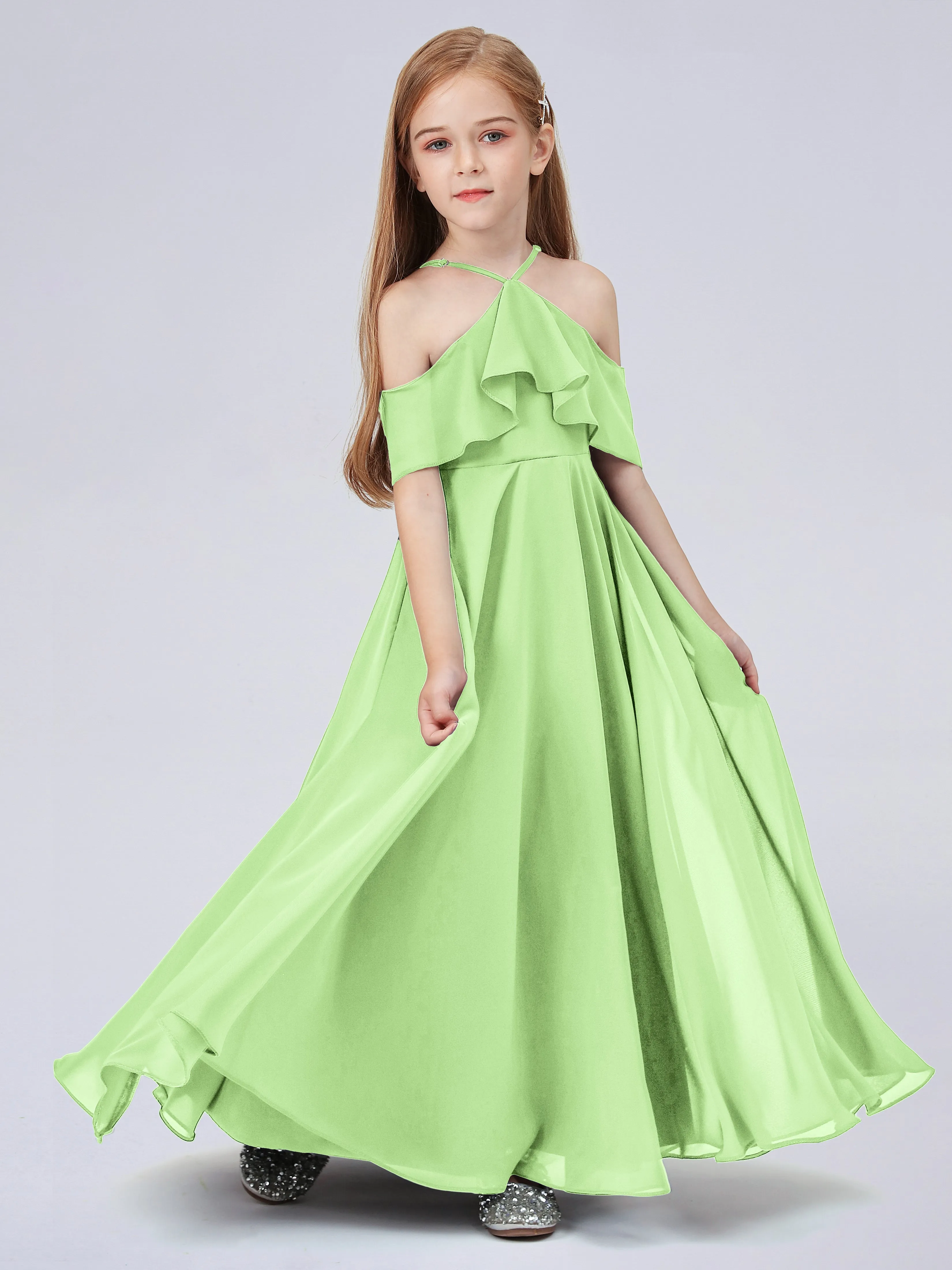 Off Shoulder Chiffon Junior Bridesmaid Dress