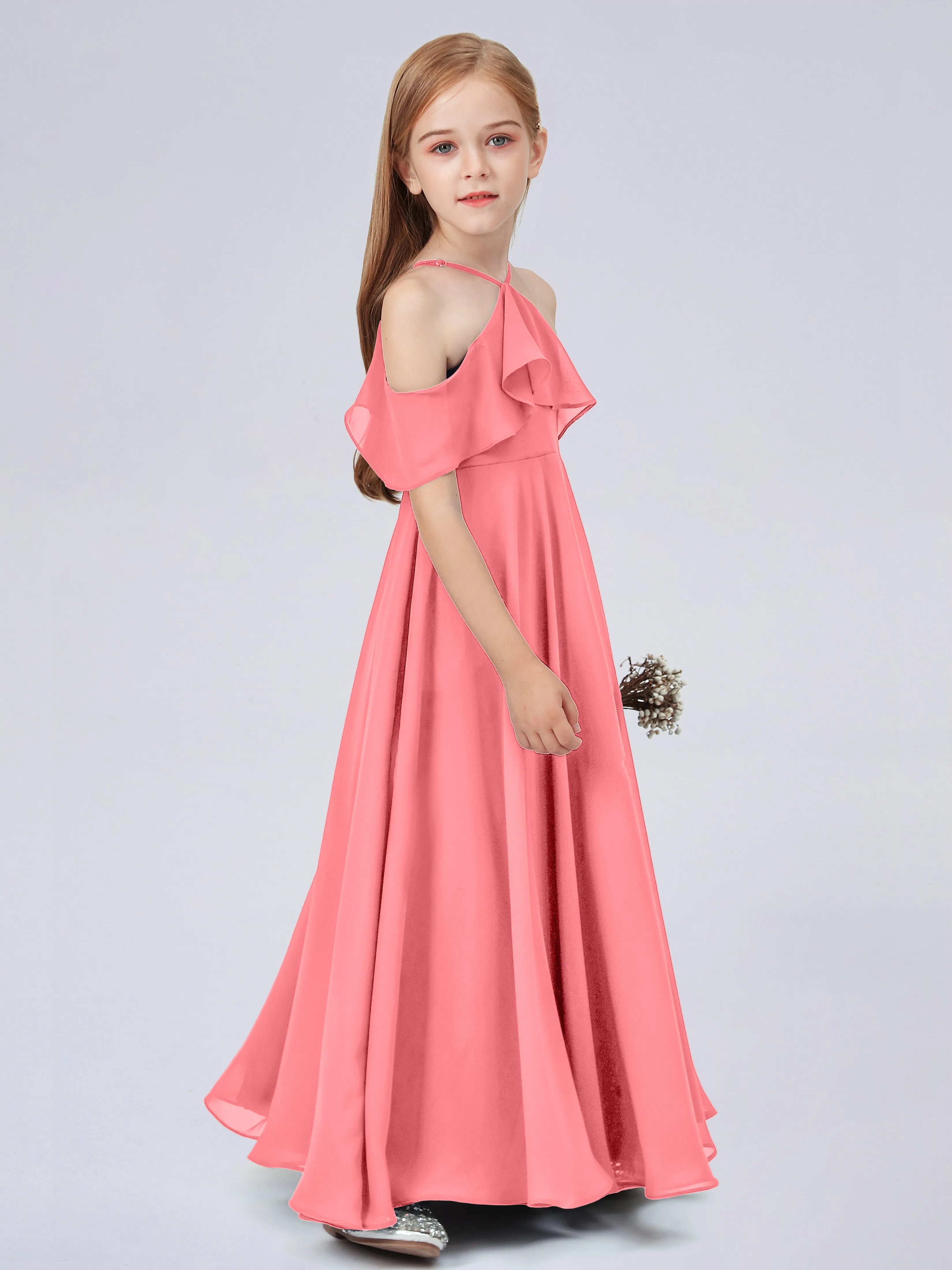 Off Shoulder Chiffon Junior Bridesmaid Dress