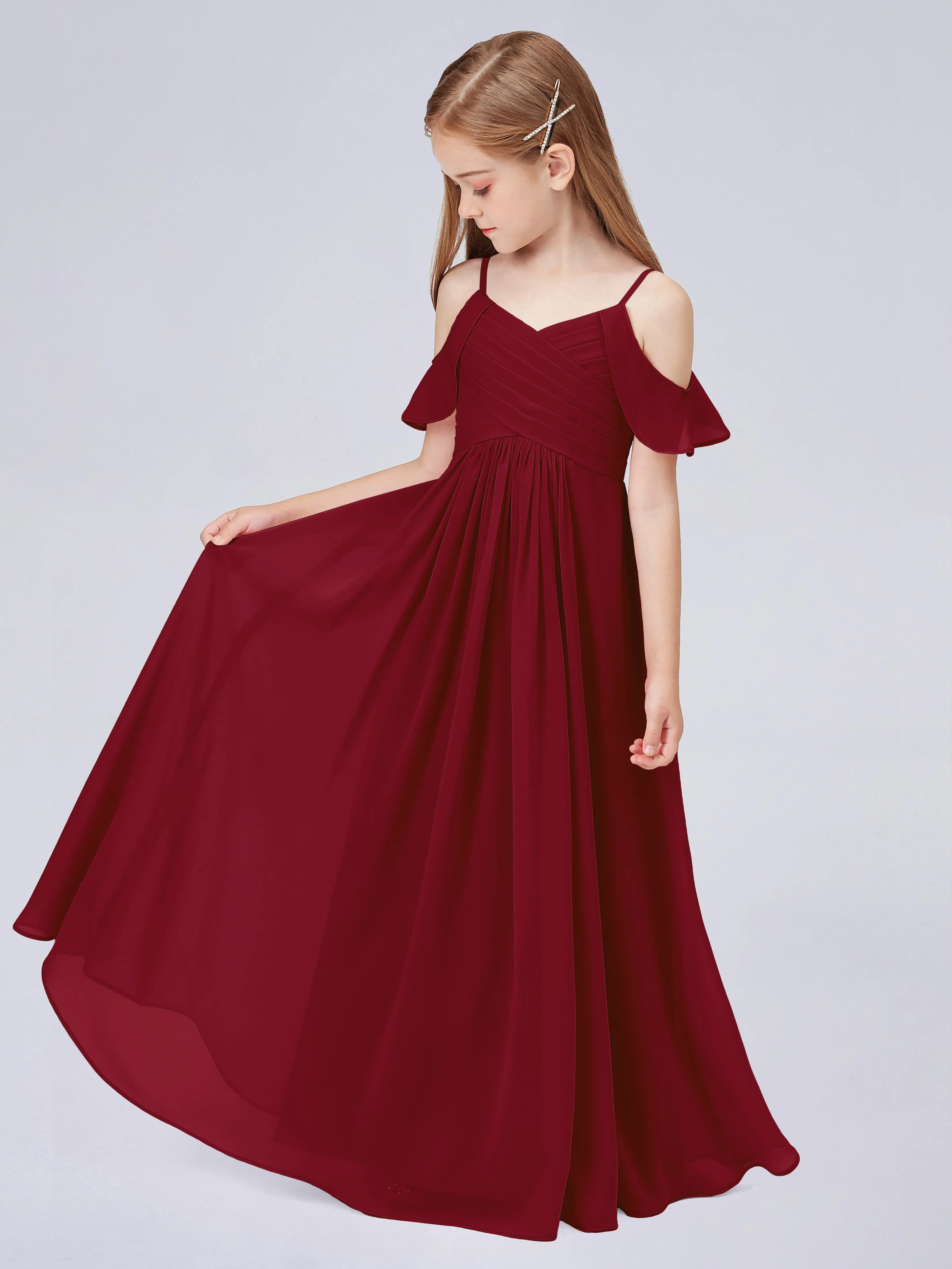 Off Shoulder Chiffon Junior Bridesmaid Dress