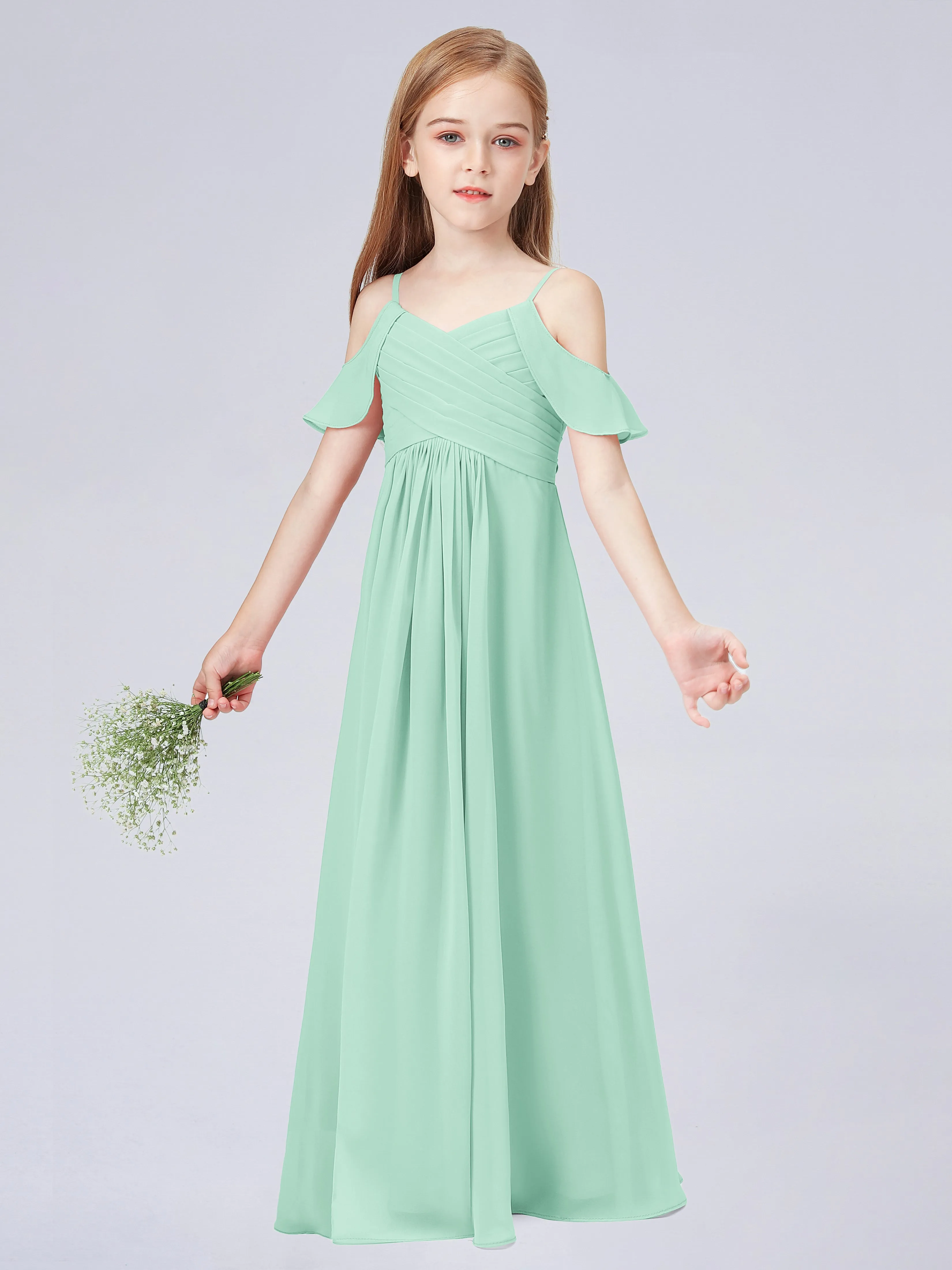 Off Shoulder Chiffon Junior Bridesmaid Dress